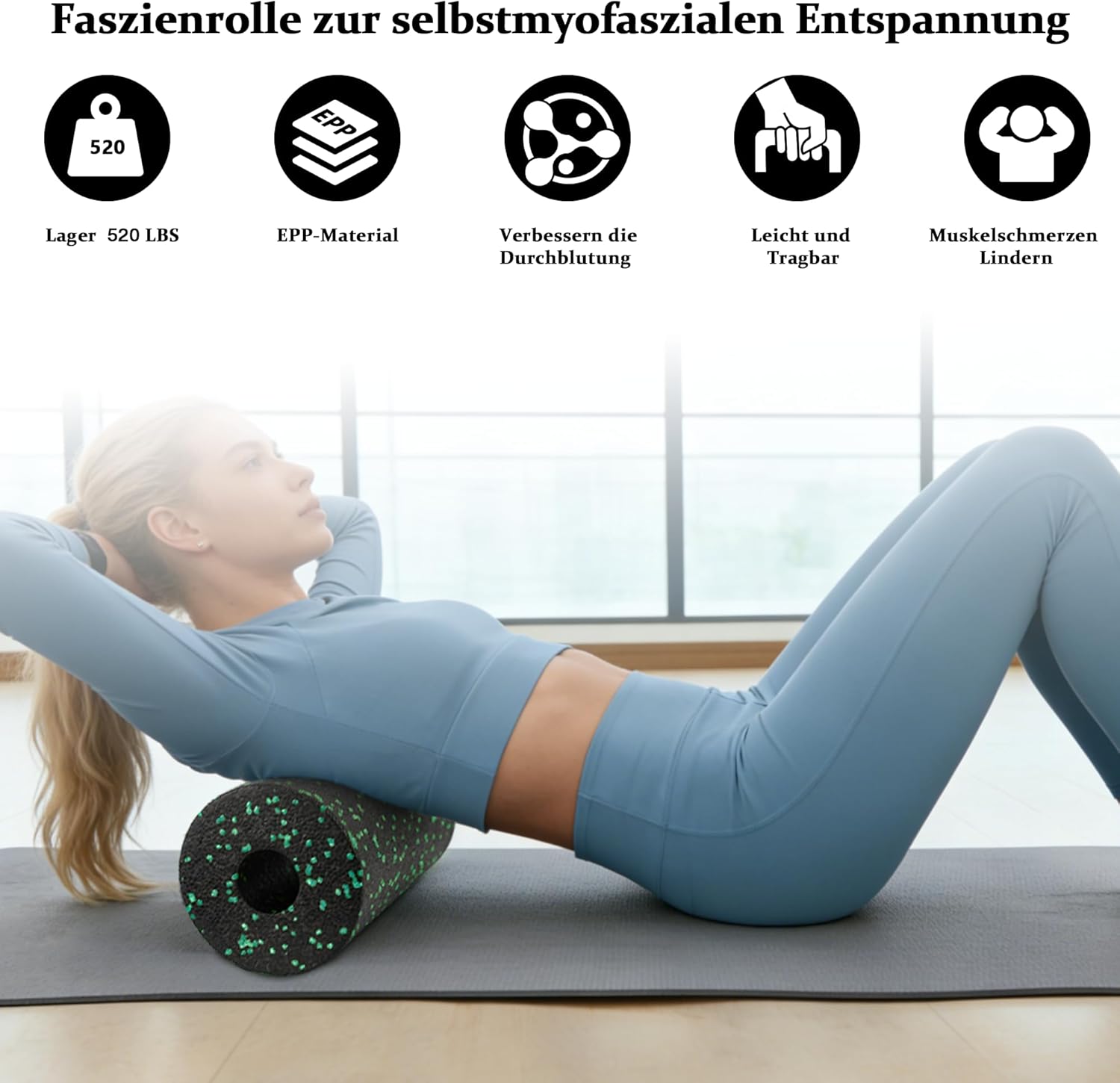Faszienrolle Set Foam Roller Faszien Set mit Großer und Mini Faszienrolle Klein Faszienball und Duoball für Intensive Massage Faszien Training von Muskeln – Bild 4