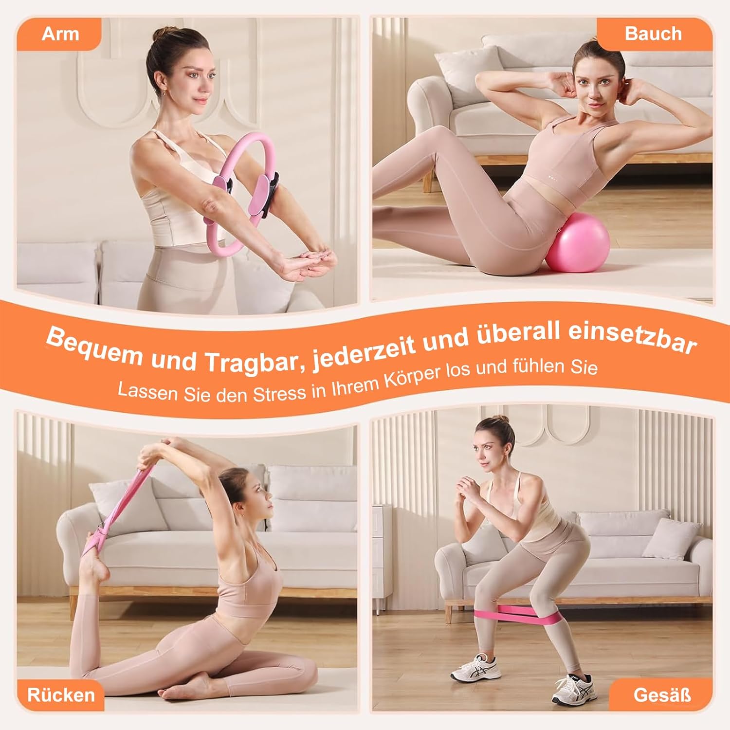 Pilates-Ring-Set, Pilates Essential Kit für Zuhause, 13-teiliges Pilates-Zubehör-Set mit Magic Circle mit Pilates-Ball, Yoga-Ring, 5 Widerstandsbändern, Trainingsanleitung und Tasche – Bild 6
