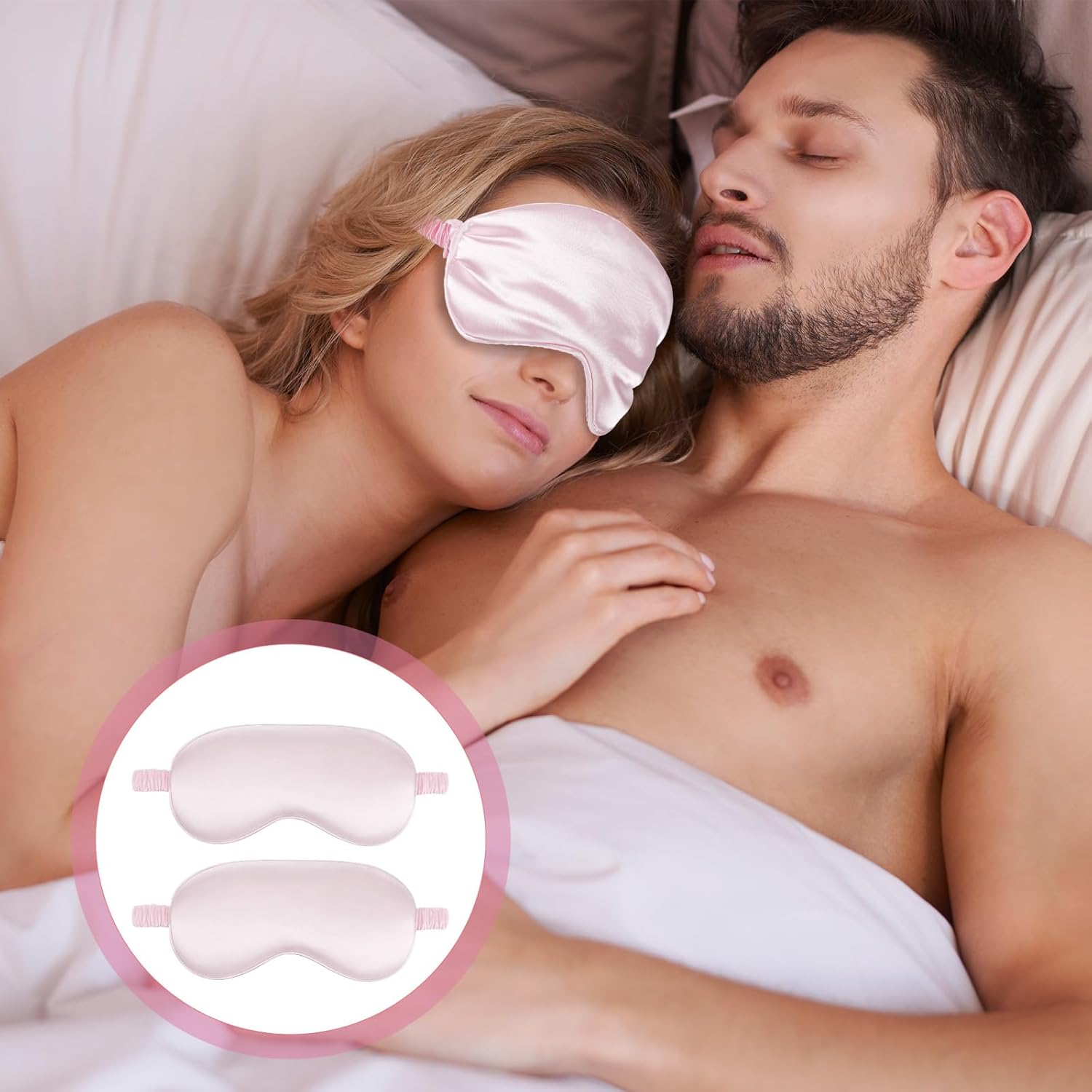 2 Stück Schlafmasken für Männer und Frauen, Seiden-Augenmaske, Seitenschläfer, weiche Seiden-Schlafmaske, lichtblockierende Schlafmaske mit verstellbarem Gummiband, bequeme Nachtschlafmaske für Reisen, Nickerchen – Bild 6