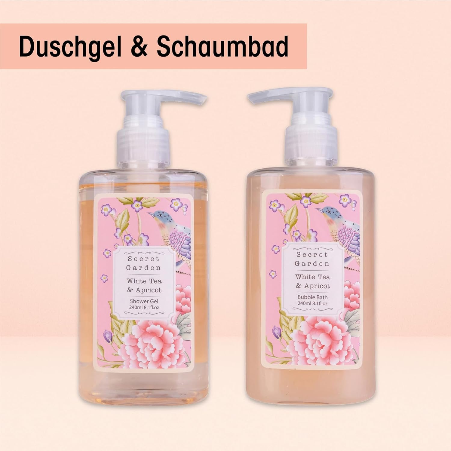 Accentra Secret Garden Bade- und Dusch-Geschenkset mit weißem Tee- und Aprikosenduft – 8-teiliges Geschenkset – Bild 5