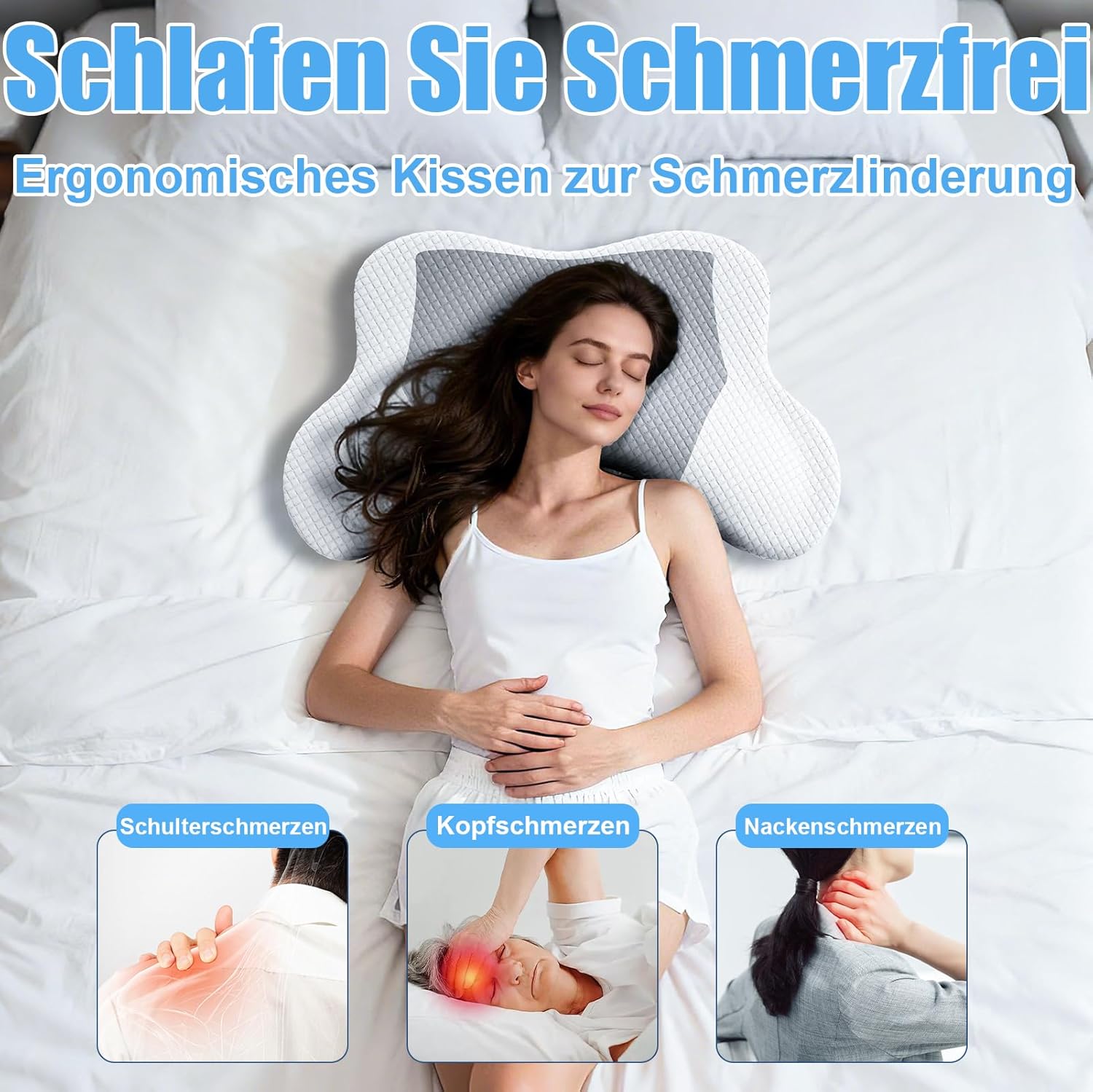 Ergonomisches Seitenschläferkissen mit Armlöchern – orthopädisches Nackenstützkissen aus Memory-Schaum für Nacken und Schultern – Kissen für Seiten-, Rücken- und Bauchschläfer – 2 waschbare Bezüge – Bild 5