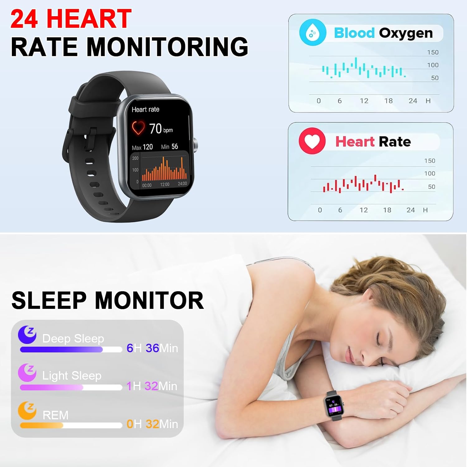 Smartwatch Herren Damen 1,96 Zoll HD Touch Fitnessuhr mit Telefonfunktion, Smartwatch Fitness Tracker mit Herzfrequenzmesser, Schlafmonitor, Schrittzähler, 113+ Sportmodi, IP68 Wasserdicht Sport – Bild 3