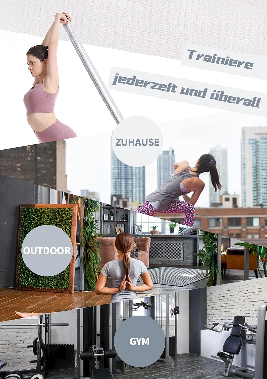 Fitnessbänder Lang Stoff Trainingsbänder Pilates, 3er Set Widerstandsbänder rutschfeste Sportbänder Gymnastikband Widerstandsbänder Krafttraining Fitnessband Stretchband Fitness Workout – Bild 6