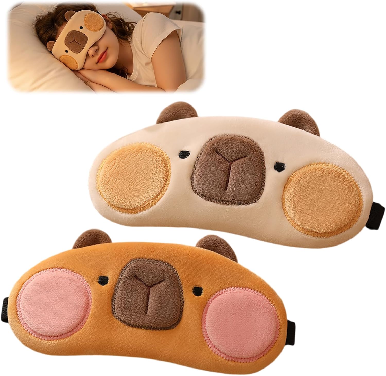 2 Stück süße Schlafmasken, Schlafschutz, lichtdichte Schlafmasken, verstellbar, lichtblockierendes Augenvisier mit Gummiband, Verdunkelungs-Schlafmaske, Cartoon-Augenmaske zum Schlafen