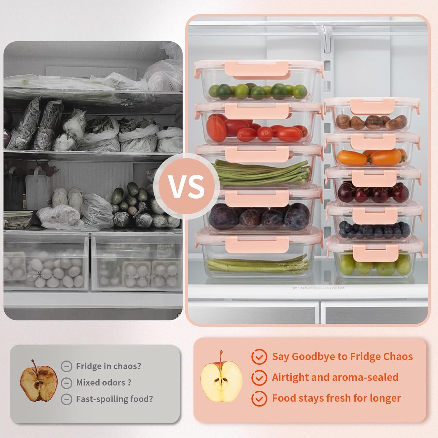 S SALIENT Frischhaltedosen-Set aus Glas, Lunchboxen, Meal-Prep-Boxen, mitgebrachte Lebensmittel, Glasbehälter mit Deckel, Aufbewahrungsbox, spülmaschinenfest, mikrowellen- und gefriergeeignet (5 x 1050 ml + 5 x 370 ml) – Bild 6
