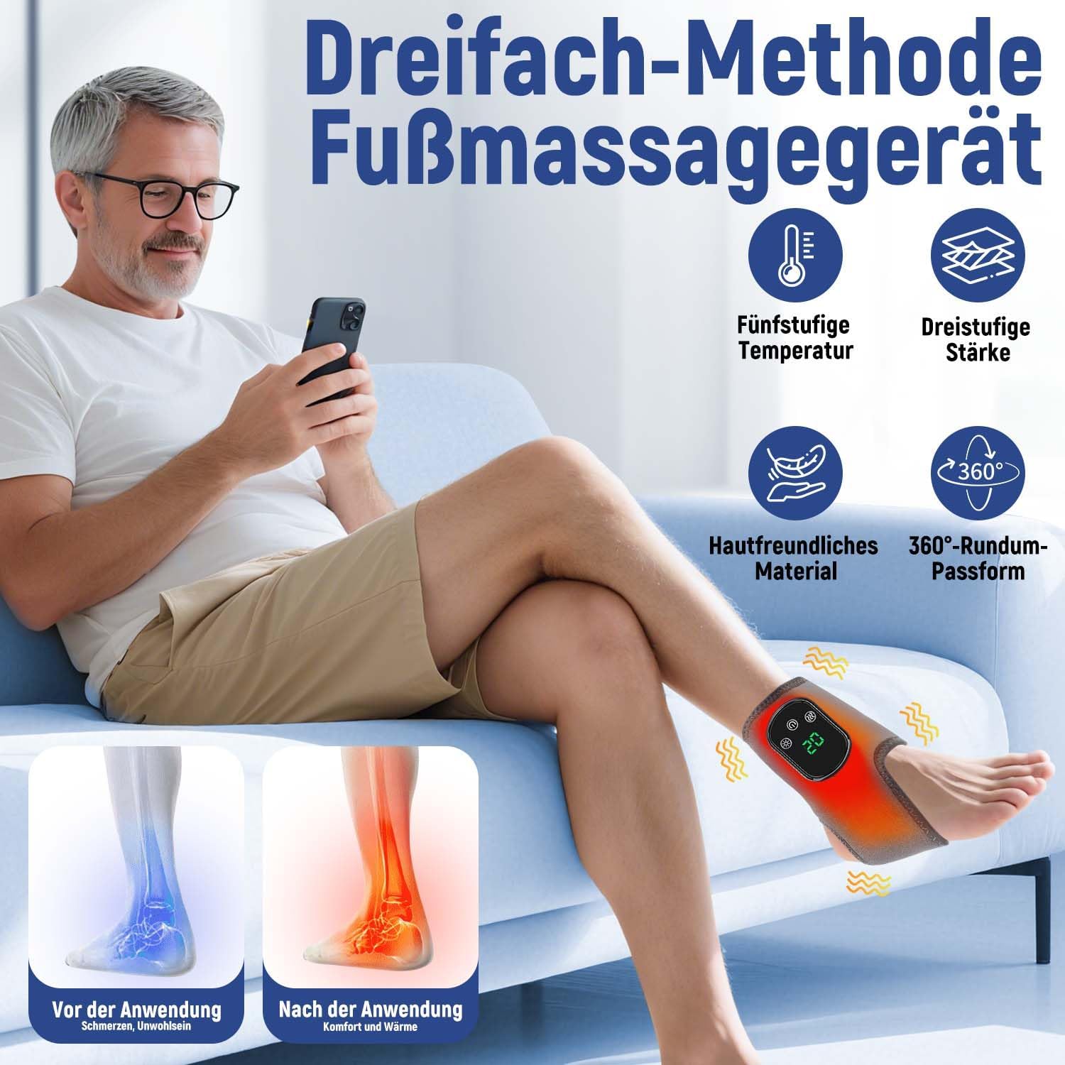 2er-Pack 3-in-1-Fußmassagegerät, Fußmassagegerät, Fußmassagegerät, tragbares kabelloses Fußmassagegerät, 3 Modi und 5 Wärmestufen für Knöchel, Ferse, Sohle, Fußgewölbeunterstützung, ideales Geschenk für Eltern – Bild 2