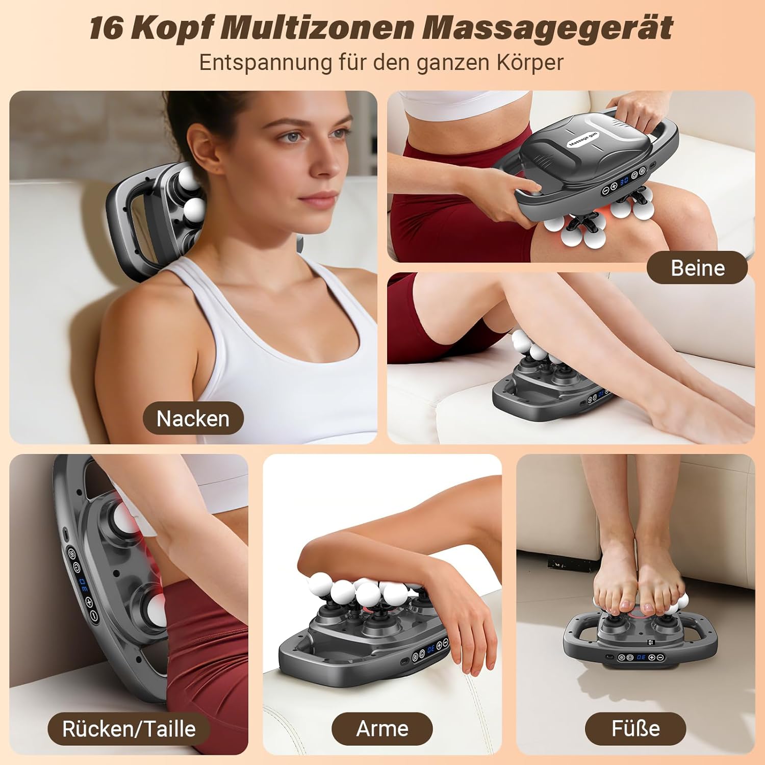 Massagepistole mit 16 Köpfen, 3 Modi & 30 Intensitäten – Elektrisches Tiefengewebe-Massagegerät für tägliche Muskelentspannung an Rücken, Beinen & Nacken – Bild 2