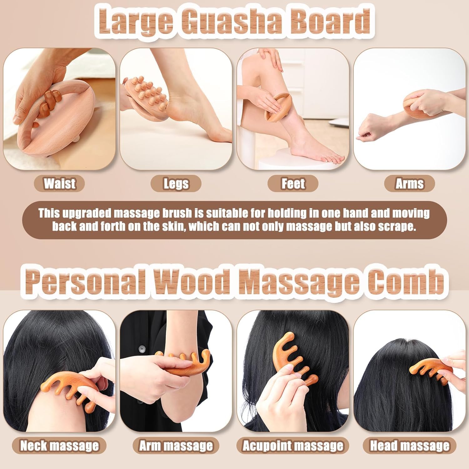 6-in-1-Massagewerkzeug-Set aus Holz, professionelles komplettes Maderoterapia-Massagegerät, Roller-Gua-Sha-Set-Kit, Faszienrolle, Körperformungswerkzeuge zur Körperformung, Linderung von Muskelschmerzen, Anti-Cellulite – Bild 4