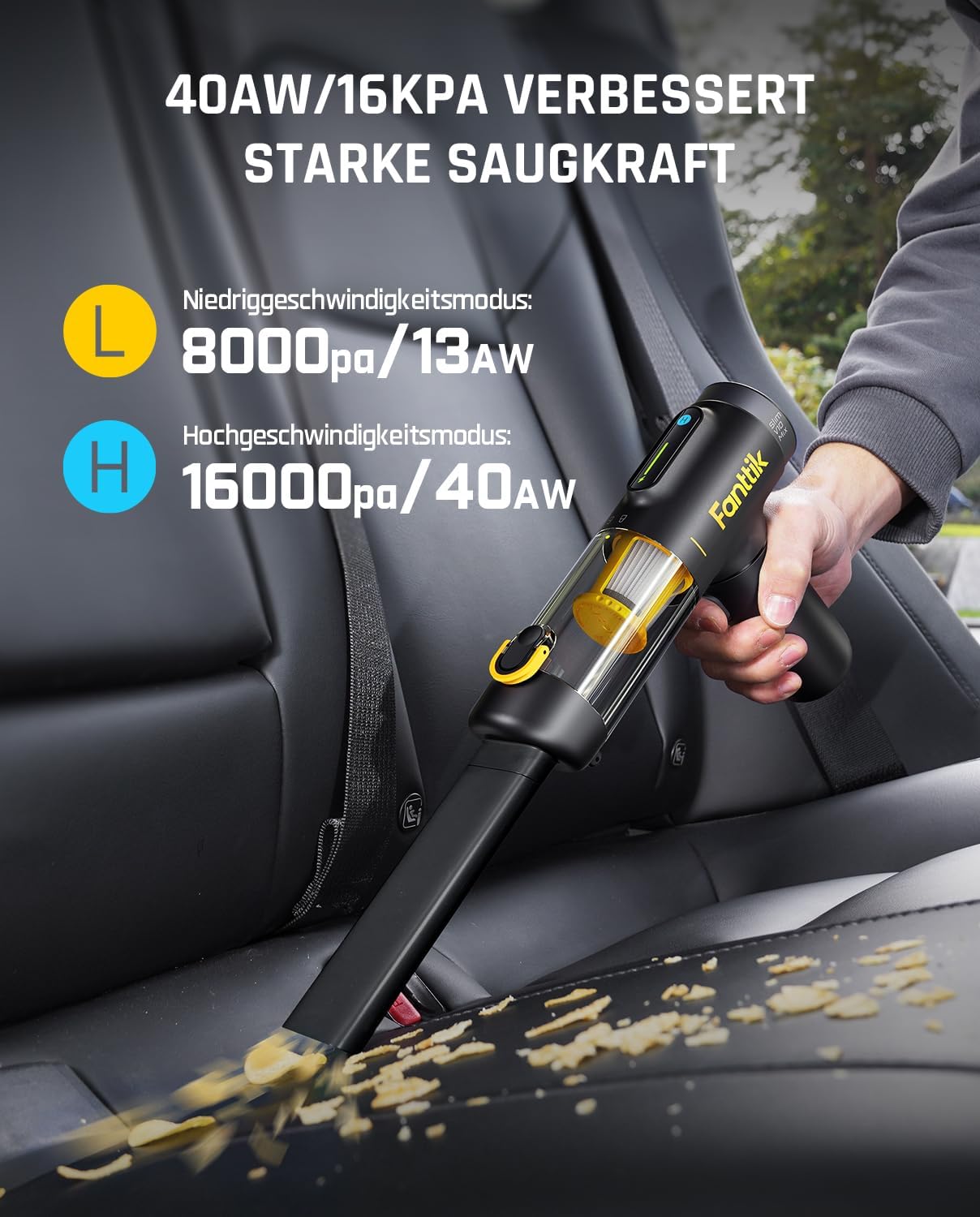 Fanttik Slim V10 Mix Kabelloser Auto-Staubsauger, 4-in-1-Handstaubsauger, intelligentes LED-Farbdisplay, 16 kPa starke Saugleistung, tragbarer Mini-Staubsauger für Auto, Büro und Tastaturen – Bild 4