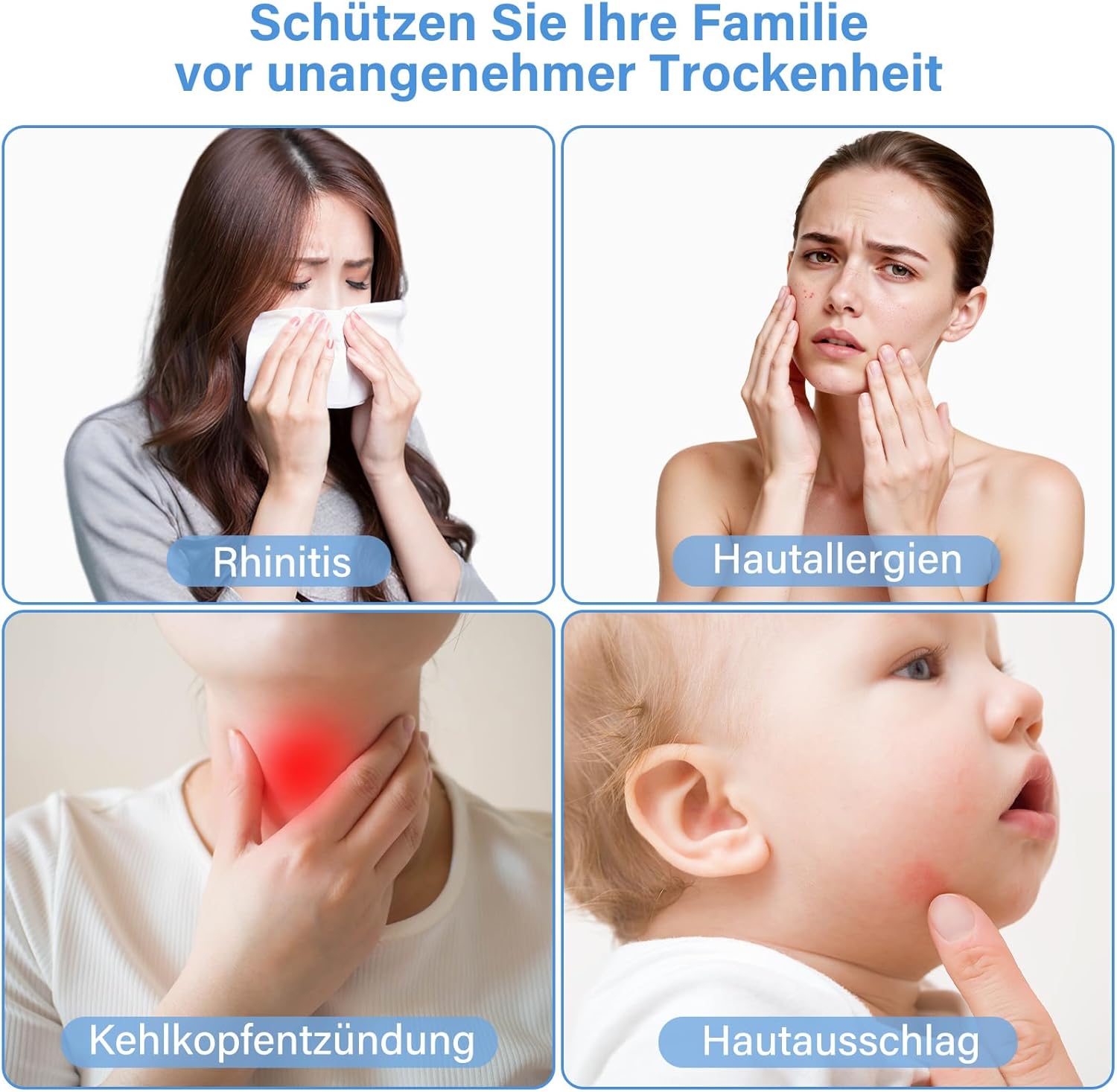 SZO Mini-Luftbefeuchter Schlafzimmer mit Nachtlicht, Luftbefeuchter, Füllung von oben, 2 Sprühmodi, leise, automatische Abschaltung, für Desktop, Babyzimmer, Büro, Pflanzen, Weiß – Bild 4