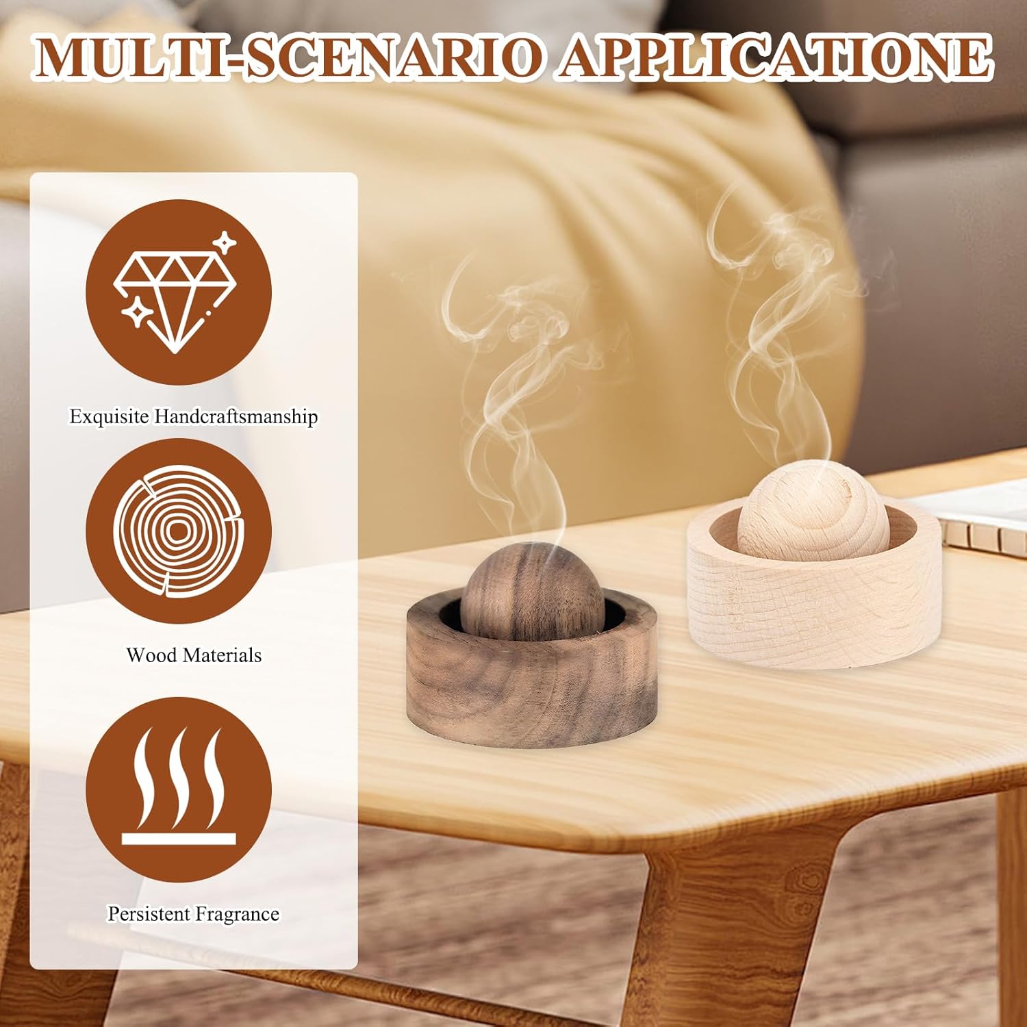 7er-Pack Diffusorkugeln aus Holz für ätherische Öle, rundes Naturholz, Diffusorkugel für ätherische Öle, handgefertigte Aromatherapie-Dekorationen und Wackelball, kugelförmiges Design, für Fahrzeuge und Innenräume – Bild 7