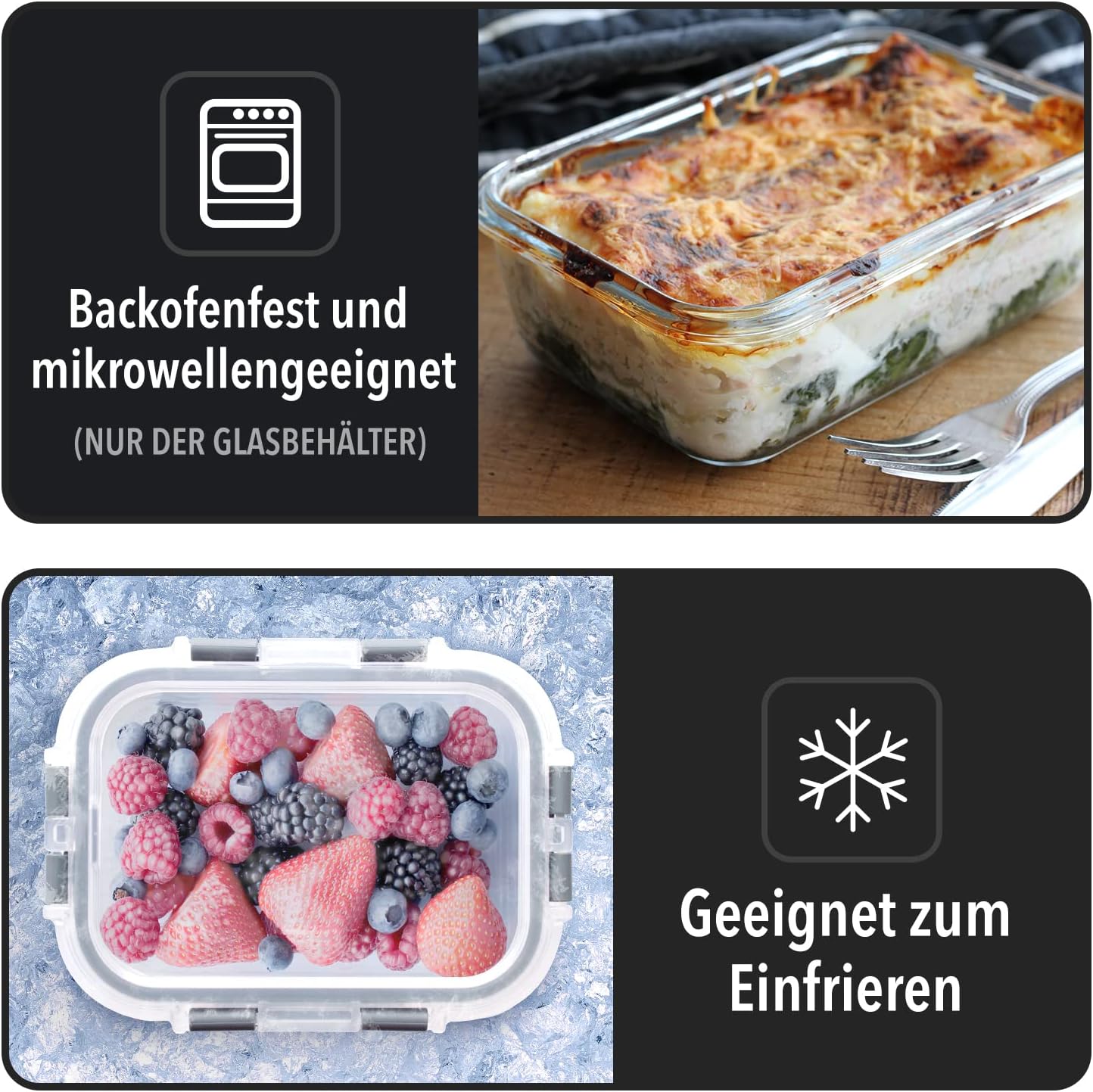 GUT FÜR SIE – Set aus Essenszubereitungsboxen und Vorratsbehältern aus Glas – 20-teilig (10 Behälter und 10 Deckel), spülmaschinen-, mikrowellen- und gefriergeeignet, BPA-frei, Behälter aus Borosilikatglas – Bild 3