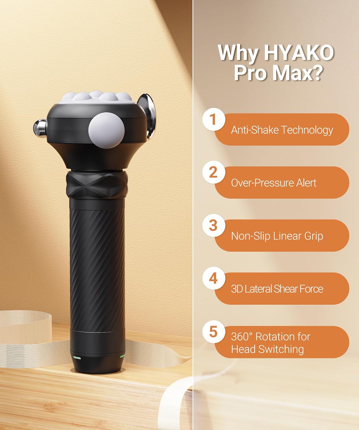 HYAKO Pro Max Professionelle Massagepistole – 3,5 mm Amplitude Tiefengewebe-Massagegerät, Vibrationstherapie für Sportler zur vollständigen Körpererholung, Geschenk (Grau) – Bild 2