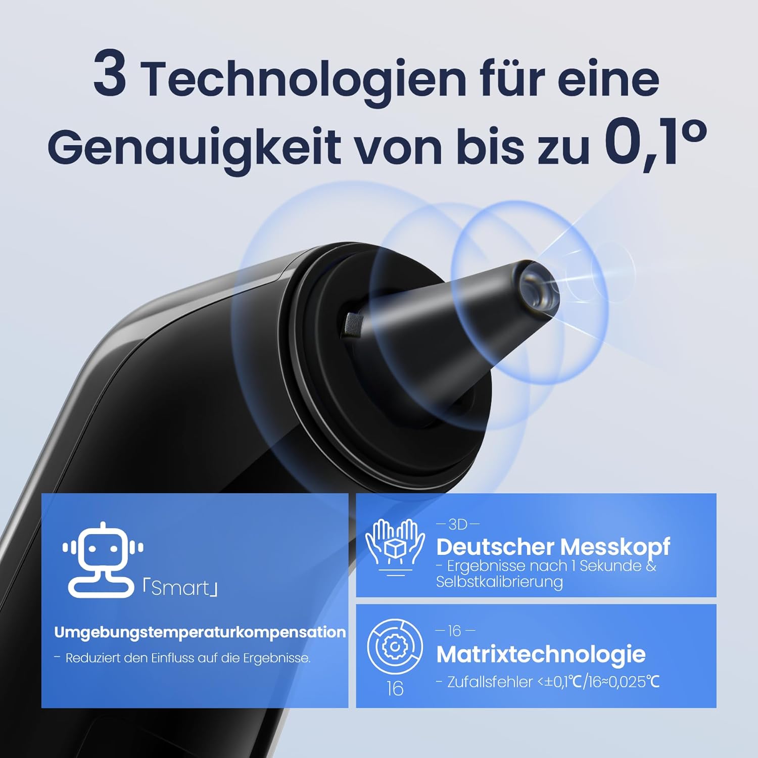 Ohrthermometer für Babys Erwachsene, Ohrenfieberthermometer mit Altersmessung und farbcodierter Temperaturanzeige, digitales Infrarot-Thermometer mit 21 x Einweg-Schutzkappen (schwarz) – Bild 3