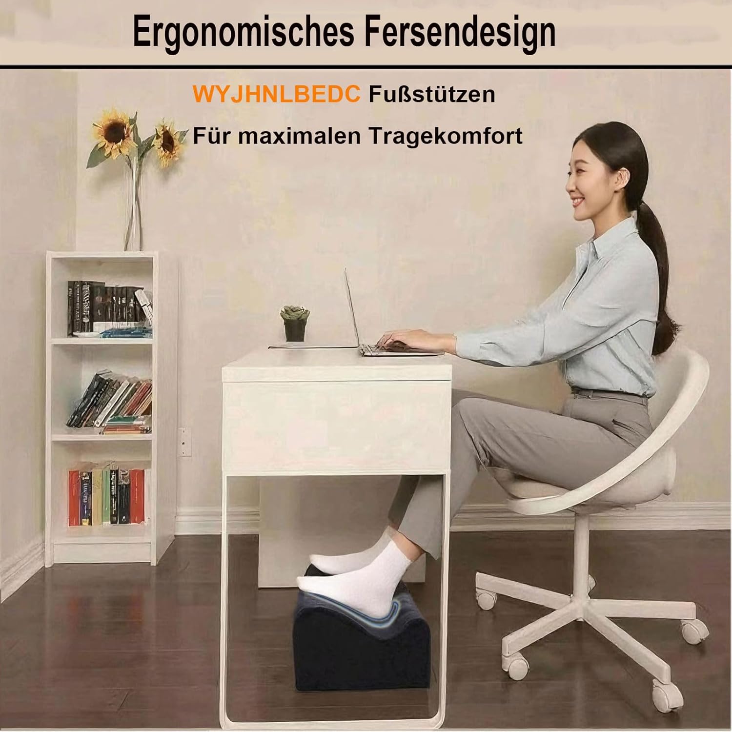 Fußstütze für den Schreibtisch, ergonomische Fußstützen für das Büro mit Premium-Schaumstoffkern und abnehmbarem Deckel, rutschfeste Fußstütze für unter dem Schreibtisch, Rücken- und Hüftschmerzen, Schwarz, Medium – Bild 4