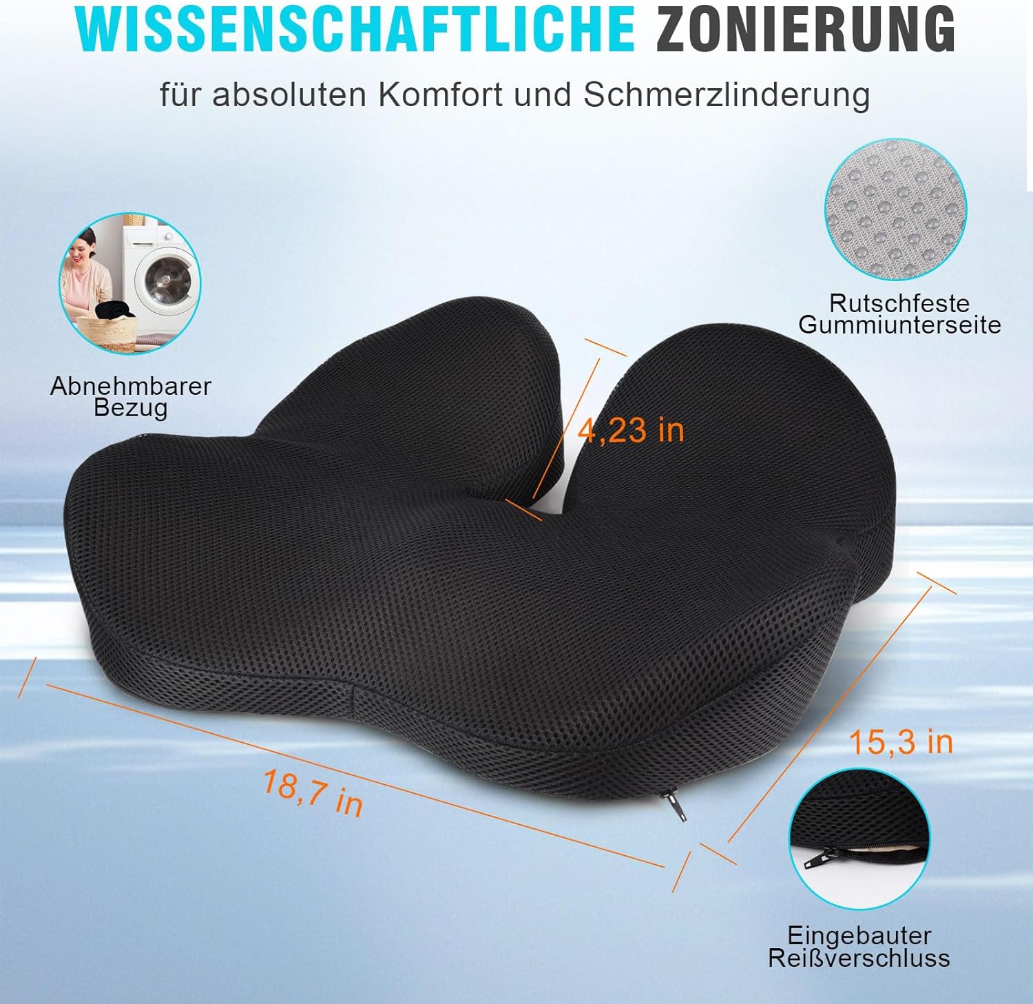 Nauotk Sitzkissen Orthopädischer Sitzring Steißbein Sitzkissen Steißbein Entlastung für Auto Sofa Büro und Rollstuhl (Schwarz) – Bild 6