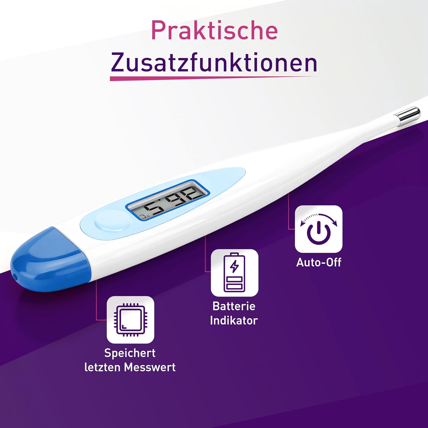 scala SC 17 Blaues digitales Fieberthermometer mit Fieberalarm, wasserdicht und leicht zu reinigen. Für Kinder, Babys und Erwachsene zur oralen, axialen oder rektalen Messung der Körpertemperatur – Bild 4