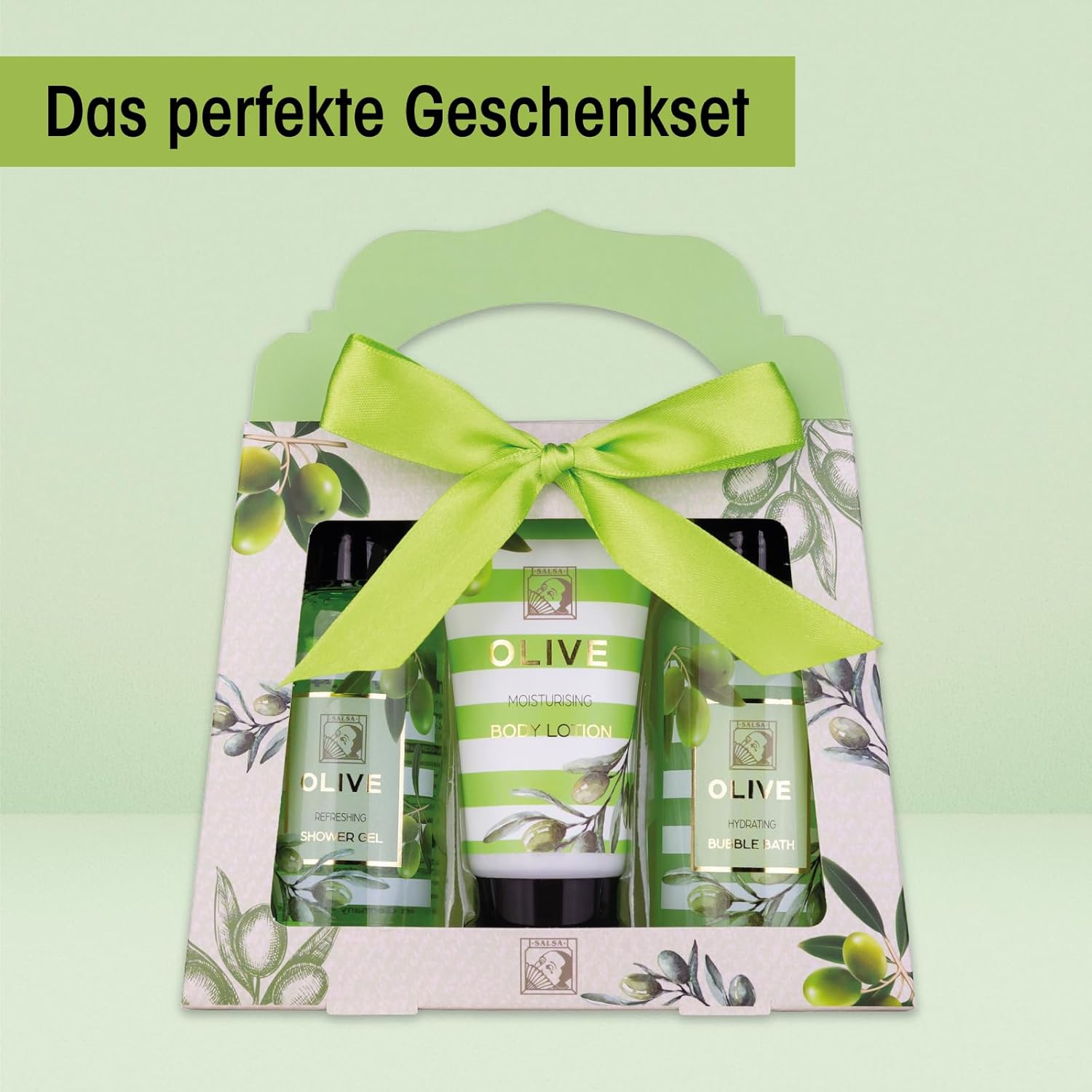Accentra Olive Damen Duschset Geschenkset in schöner Geschenkbox – 3-teiliges Pflegeset mit Duschgel, Bodylotion und Schaumbad – Wellness-Geschenkset für Valentinstag, Muttertag & Weihnachten – Bild 2