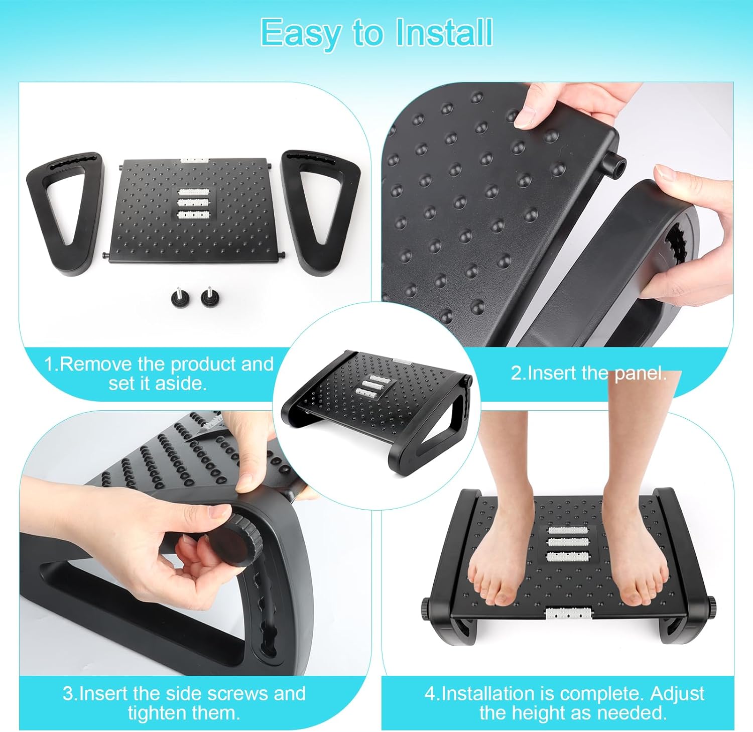Verstellbarer Fußhocker für Schreibtisch, MXTIMWAN 6 höhenverstellbarer Fußhocker, ergonomische rutschfeste Fußstütze mit Massagefunktion zur Entlastung von Bein, Knie und Rücken für Büro und Zuhause – Bild 3