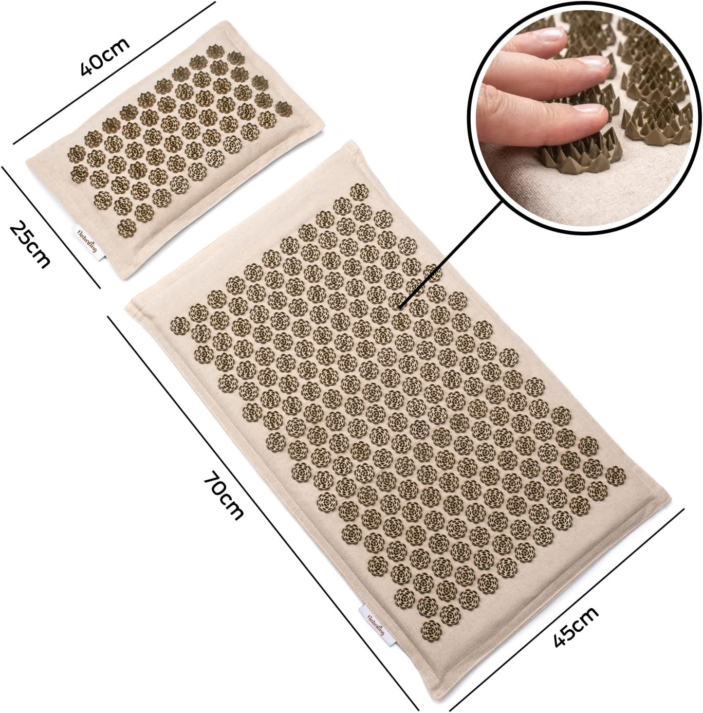 naturling Akupressurmatte 70 x 45 cm mit Kissen und Tasche – Nachhaltiges Akupunkturmatten-Set aus Leinenstoff und Kokosfasern – Bild 2