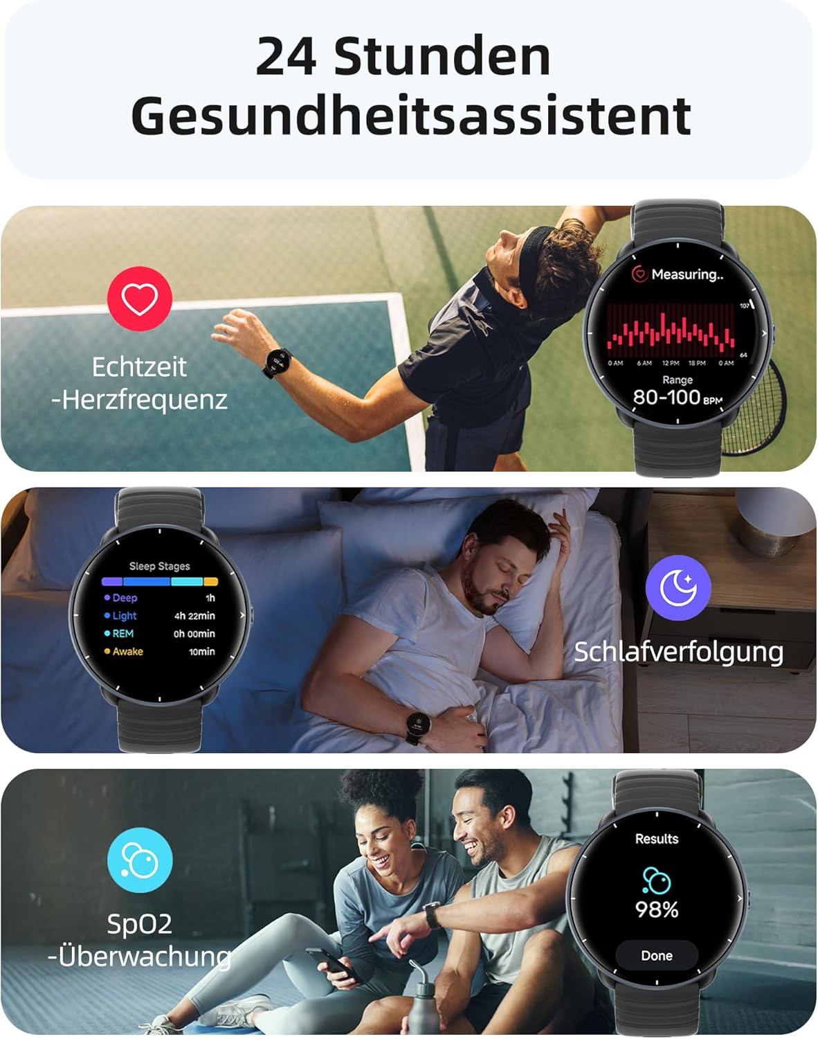 Parsonver Smartwatch Herren Damen, integriertes GPS, 5 ATM wasserdichte Schwimmuhr für Pool/offene Gewässer, Fitnessuhr mit AMOLED-Display, 100+ Sportmodi, Herzfrequenz, Schlafen (Schwarz, 42 mm) – Bild 6