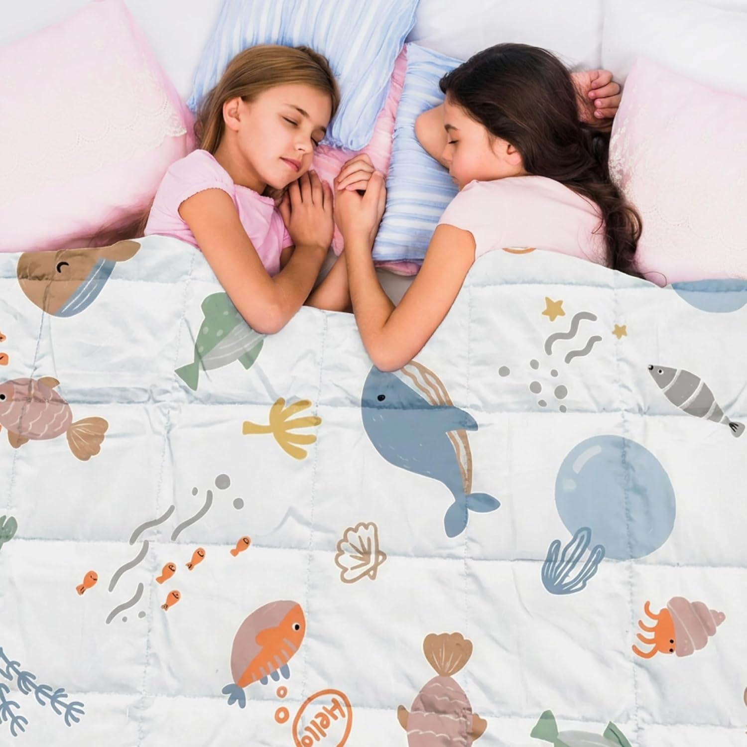 Dailydream Gewichtsdecke für Kinder, 104 x 150 cm, 3,2 kg, Ozean-Motiv, 100 % Baumwolle mit Glasperlenfüllung, schwere Decke zum Schlafen, Gewichtsdecke, Therapiedecke, Körpergewicht 35–55 kg – Bild 2