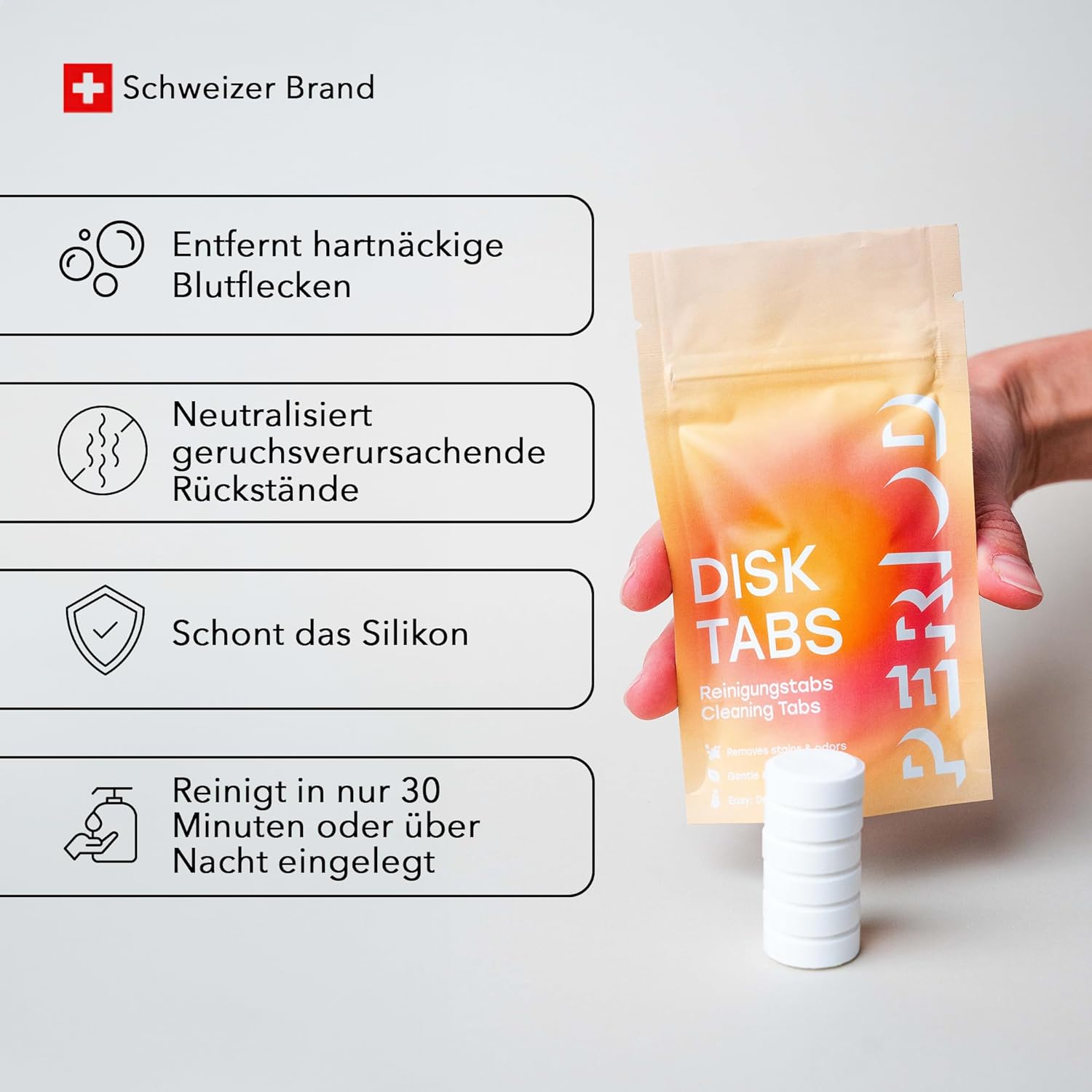 PERIOD Disk Tabs – Natürliche Reinigung für Menstruationstassen und Menstruationsscheiben – Entfernt hartnäckige Flecken und Gerüche, ohne die Bandscheiben und Tassen zu beschädigen – 6-Monats-Vorrat – Bild 2