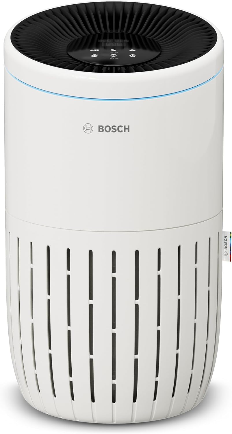 Bosch Air 4000 Luftreiniger – Für Räume bis 62,5 m² – Entfernt effizient Schadstoffe – Mit 3-in-1-Luftfilter, Smart Sensor, Automatikmodus, Schlafmodus (< 25 dB(A)) – CADR: 300 m³/h