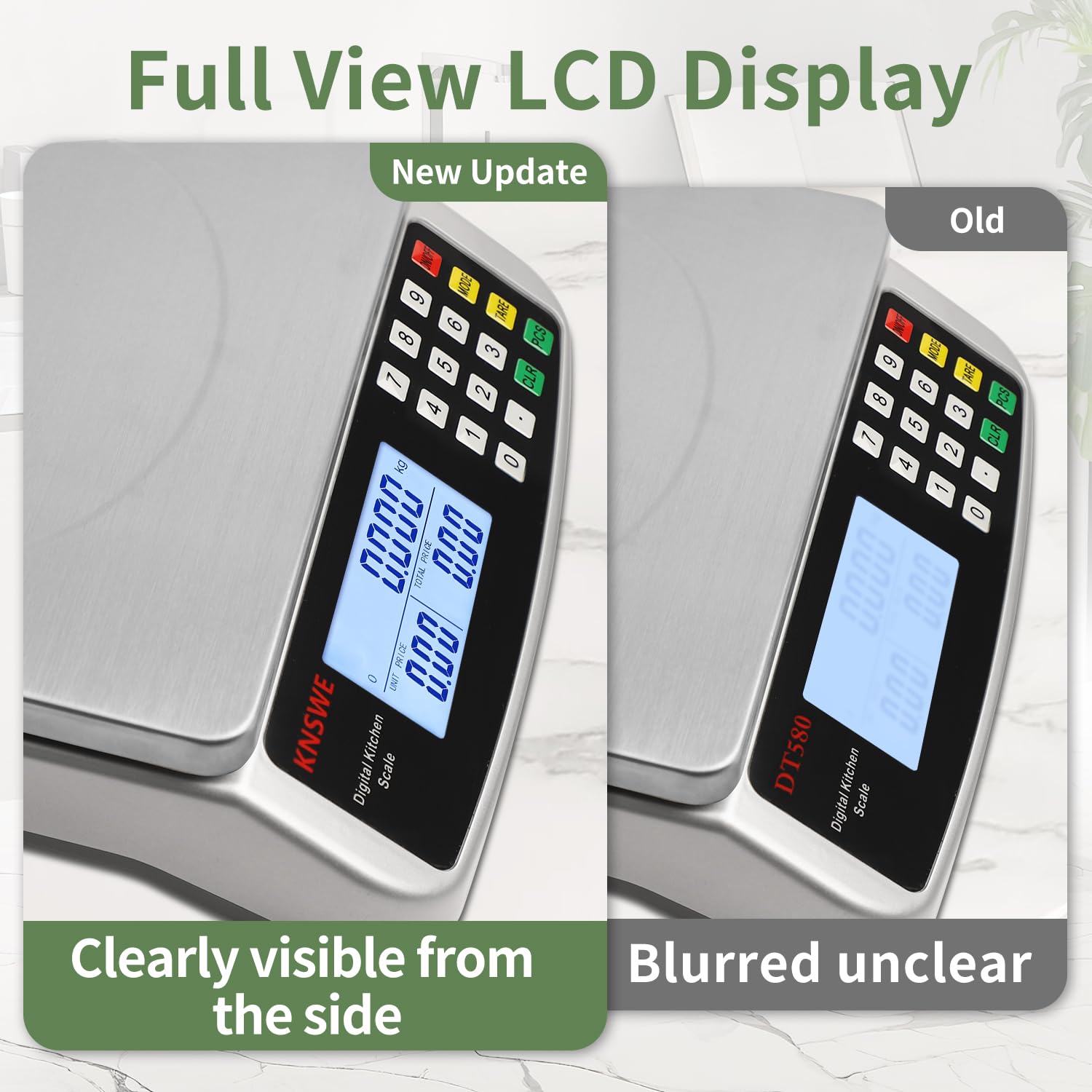 Küchenwaage 40 kg/1G, professionelle digitale Küchenwaage, große Edelstahl-Lebensmittelwaage, Obstwaage mit Tara-Funktion, PCS-Zählwaage, LCD-Display und 5 Maßeinheiten, Silber – Bild 4
