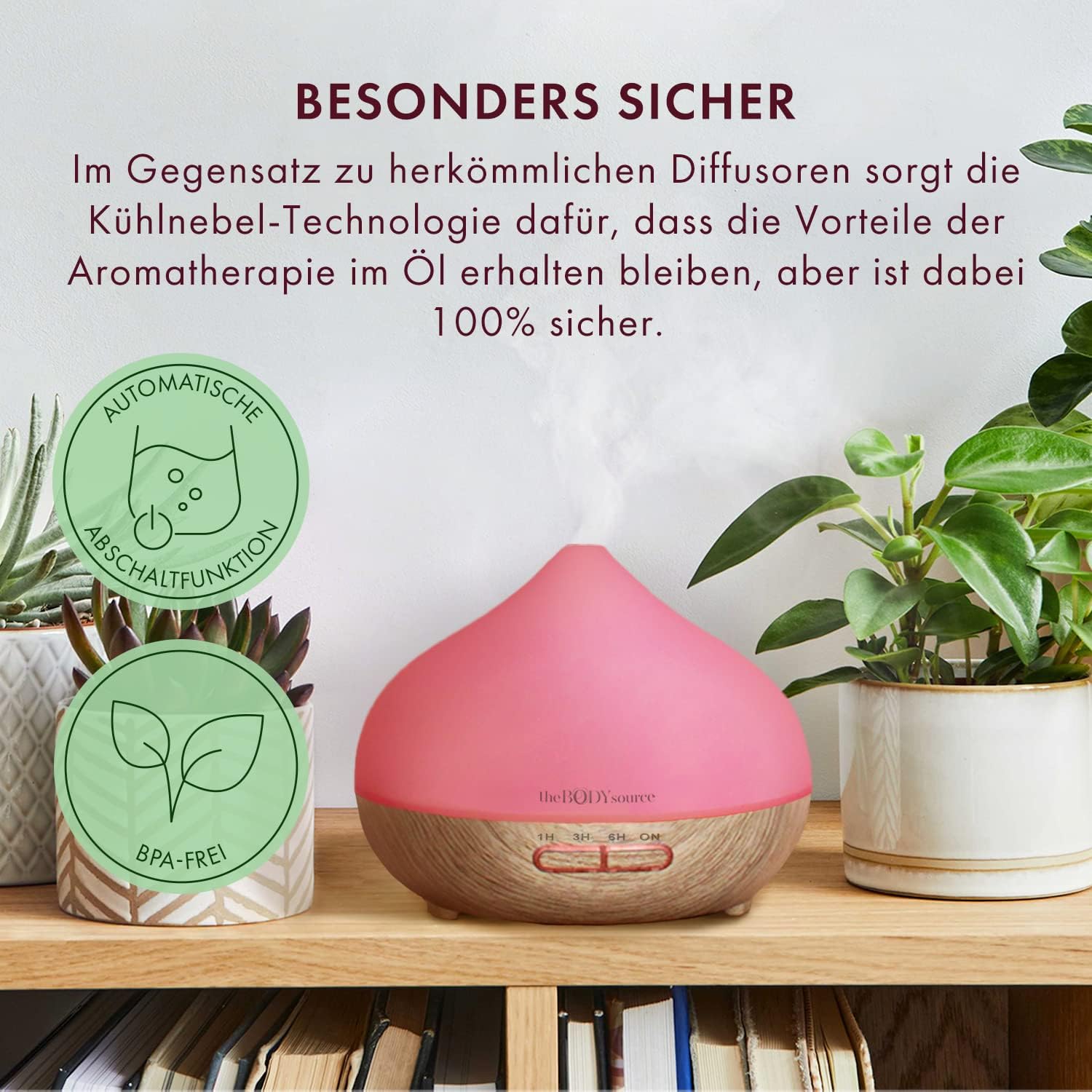 The Body Source 300 ml Ultraschall-Aroma-Diffusor – Luftbefeuchter mit 7-Farben-LED-Licht und Timer – Elektrischer Ölbrenner für ätherische Öle – Aromatherapie für Zuhause, Büro, Spa – Bild 6