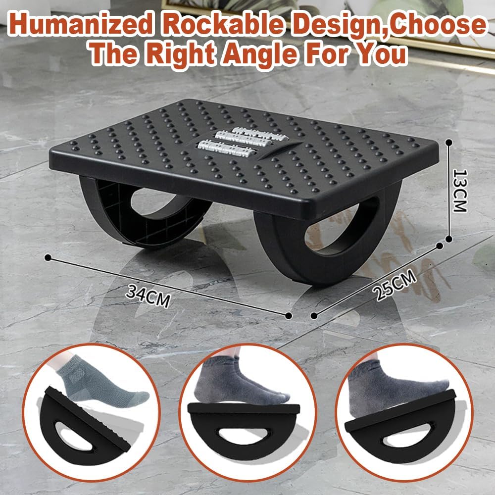 Fußhocker, ergonomischer Fußstützen-Schreibtisch, verstellbare Fußstütze, bequeme Fußstütze, Schreibtisch mit Rollenmassage, Fußstütze, Büro-Fußhocker für Büro, Zuhause (schwarz) – Bild 4