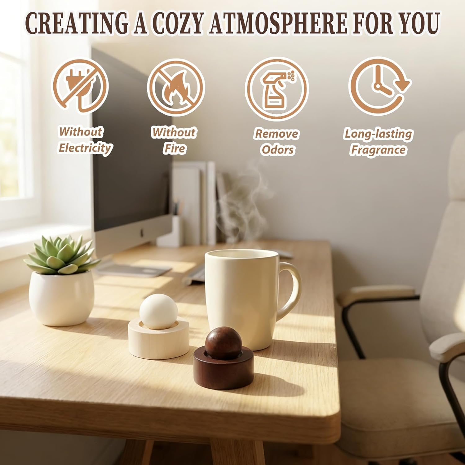 Diffusorkugel aus Naturholz für ätherische Öle, 2 Stück, Aromadiffusor aus Holz für ätherische Öle und Aromatherapie, wiederverwendbarer Holzdiffusor für Zuhause, Büro, Autoreisen – Bild 3