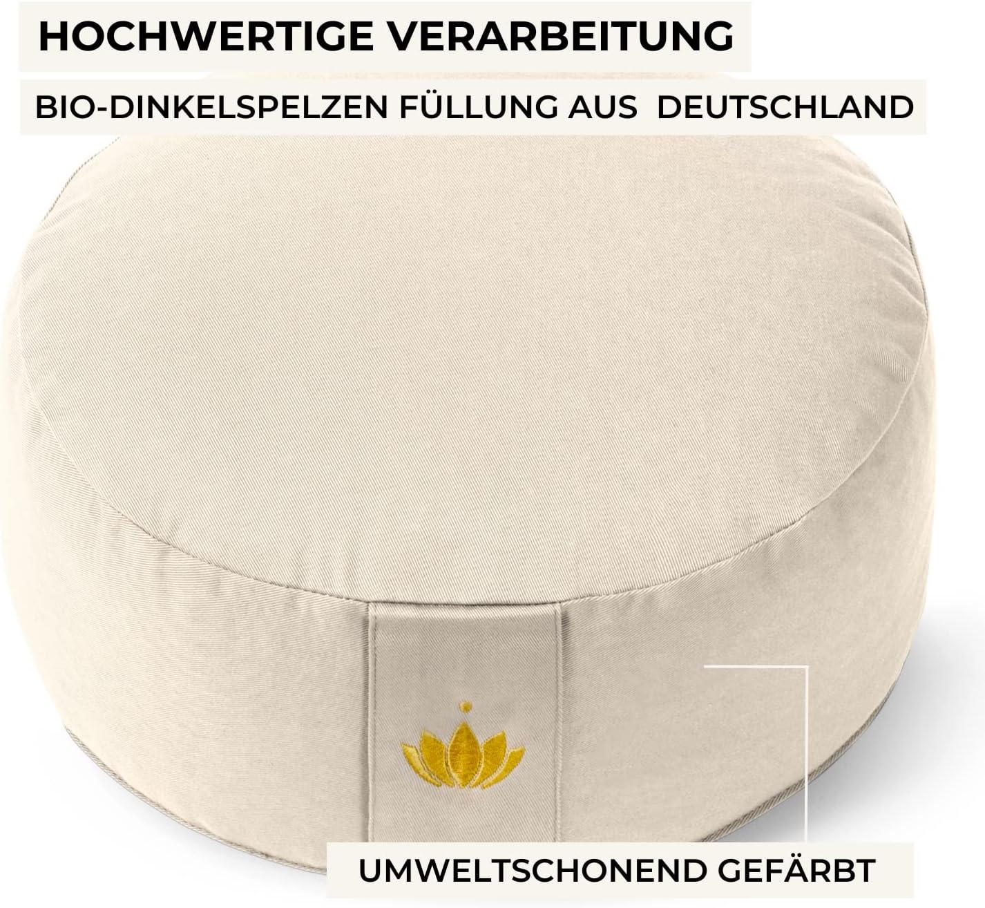 Lotuscrafts Yogakissen, Meditationskissen, extra hoher Sitz – Höhe 20 cm – waschbarer Baumwollbezug, mit Dinkelfüllung, GOTS-zertifiziert – Bild 3