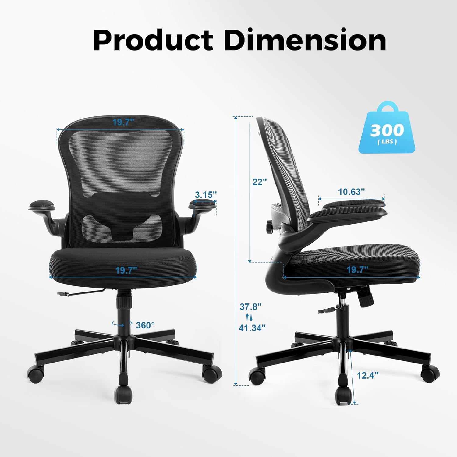 ALPHA HOME Bürostuhl, ergonomischer Schreibtischstuhl mit Lordosenstütze, höhenverstellbar, Netz-Bürostühle mit klappbaren Armlehnen, schwingende Rückenlehne für das Heimbüro – Bild 2