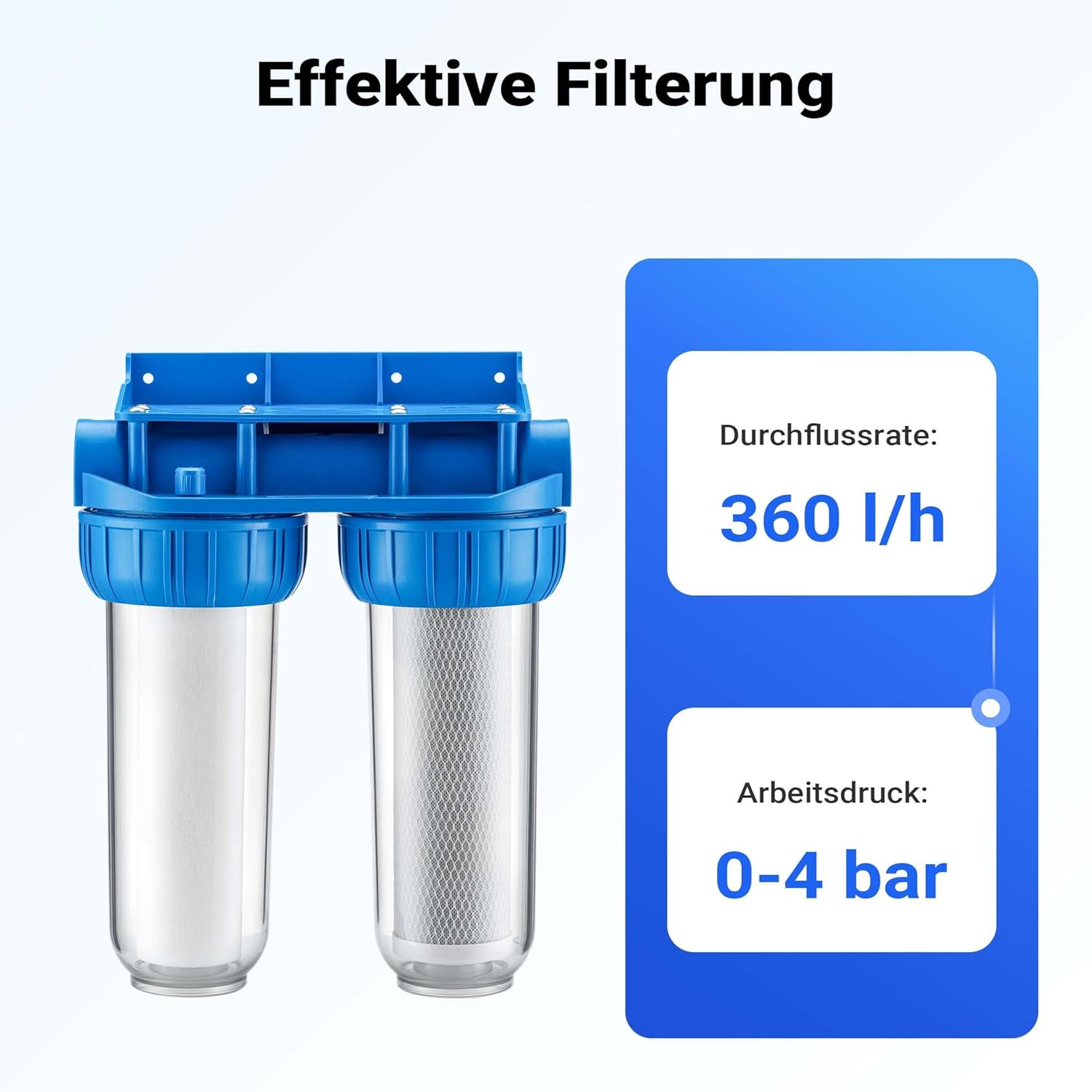 Naturewater NW-BR10B3 2-stufiger Wasserfilter, Doppelfilter, 5 µ, 20,67 mm (1/2 Zoll), Durchmesser 62 mm PP-Kartusche, Filterwandhalterung, Filterschlüssel, Sedimentfilter, Aktivkohleblock – Bild 7