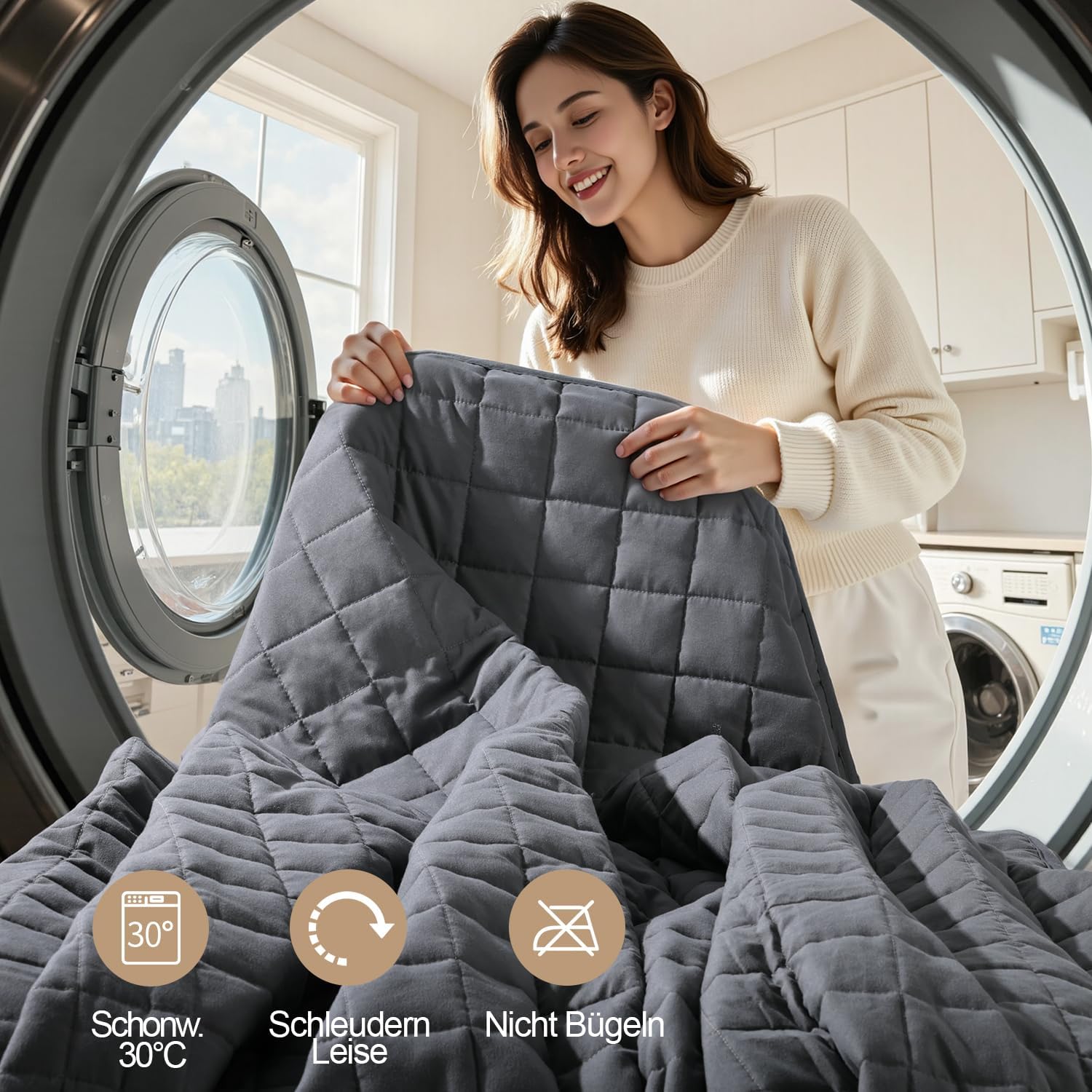 KANKAEU Gewichtsdecke 150 x 200 cm 7 kg – Gewichtsdecke mit Glasperlen – Anti-Stress-Decke gegen Schlafstörungen für Tiefschlaf – atmungsaktiv und maschinenwaschbar (60–80 kg) – Bild 5