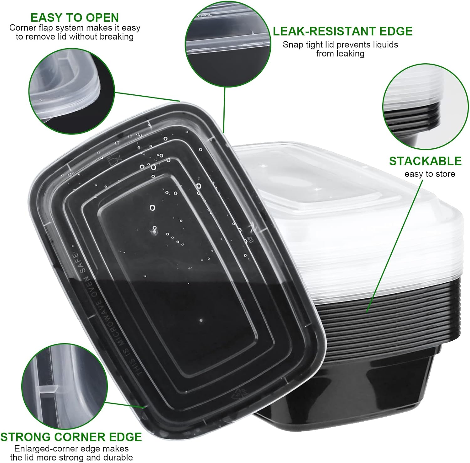 Behälter für die Zubereitung von Mahlzeiten mit 1 Fach, Lebensmittelaufbewahrung mit luftdichtem Deckel, BPA-freie wiederverwendbare Bento-Lunchboxen, gefrierschrank-, mikrowellen- und spülmaschinenfest – 10 Stück, 32 oz – Bild 3