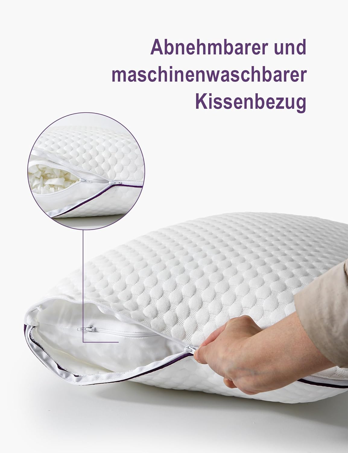 1 x Kissen 40 x 80 cm – ergonomisches Memory-Schaum-Kissen, höhenverstellbar mit Reißverschluss für alle Schlafpositionen und ganzjährige Nutzung – Bild 5