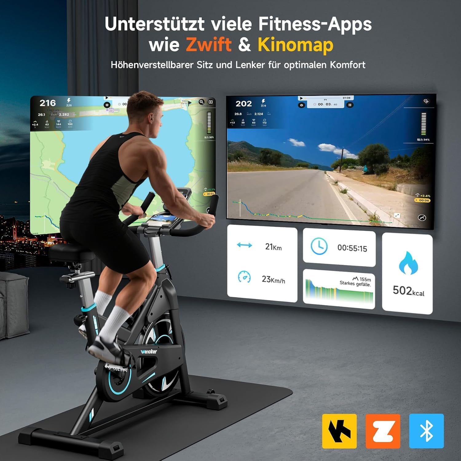 Wenoker Heimtrainer, stationäres Fahrrad mit magnetischem Widerstand für zu Hause, Indoor-Fahrrad mit flüsterleisem, schwerem Schwungrad und verbessertem LCD-Monitor – Bild 2
