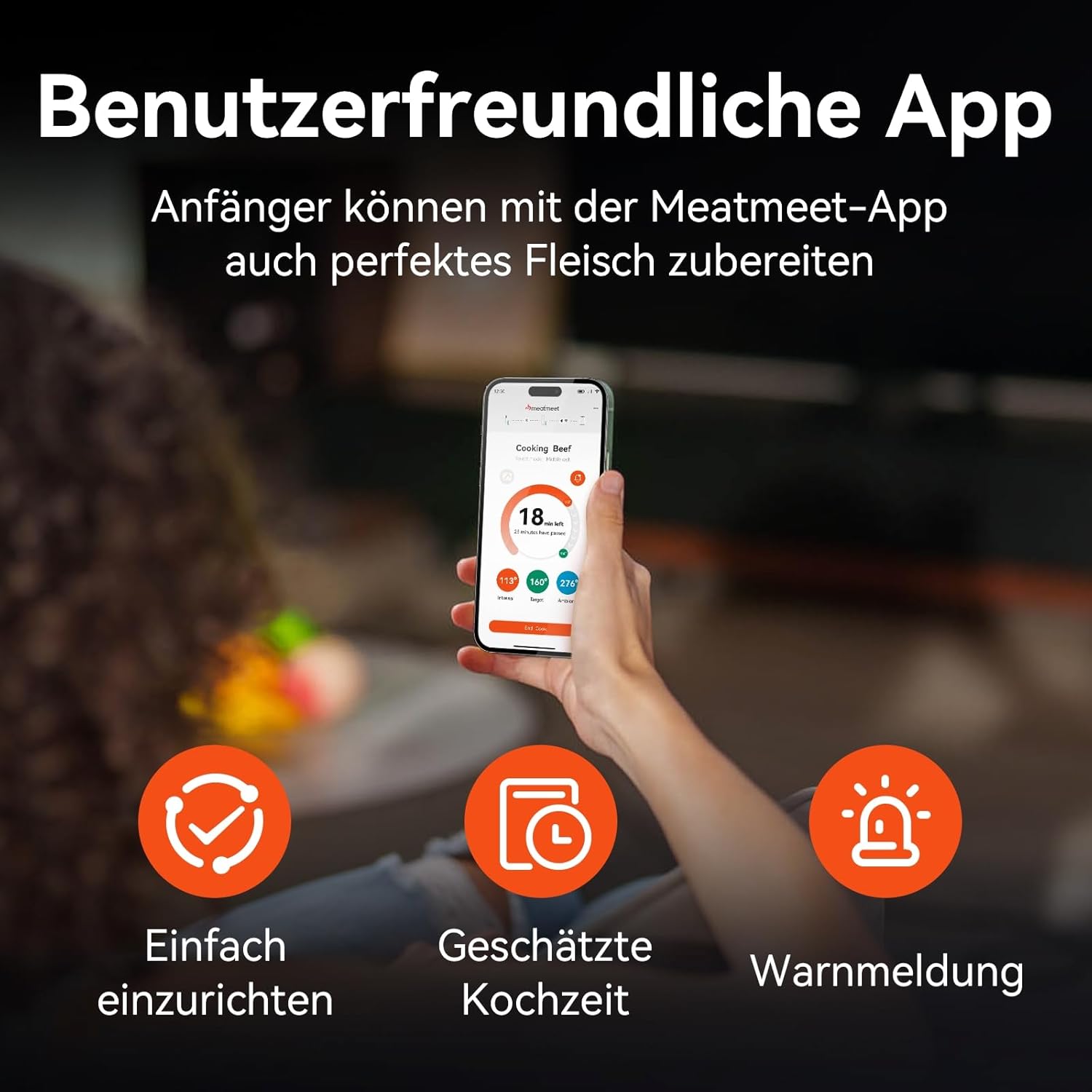 Pro Fleischthermometer kabellos mit WLAN und Bluetooth, App-Überwachung mit Timer und Alarm, IP67 wasserdicht und ölbeständig, kabelloses Fleischthermometer für BBQ, Ofen, Grill, Küche – Bild 4