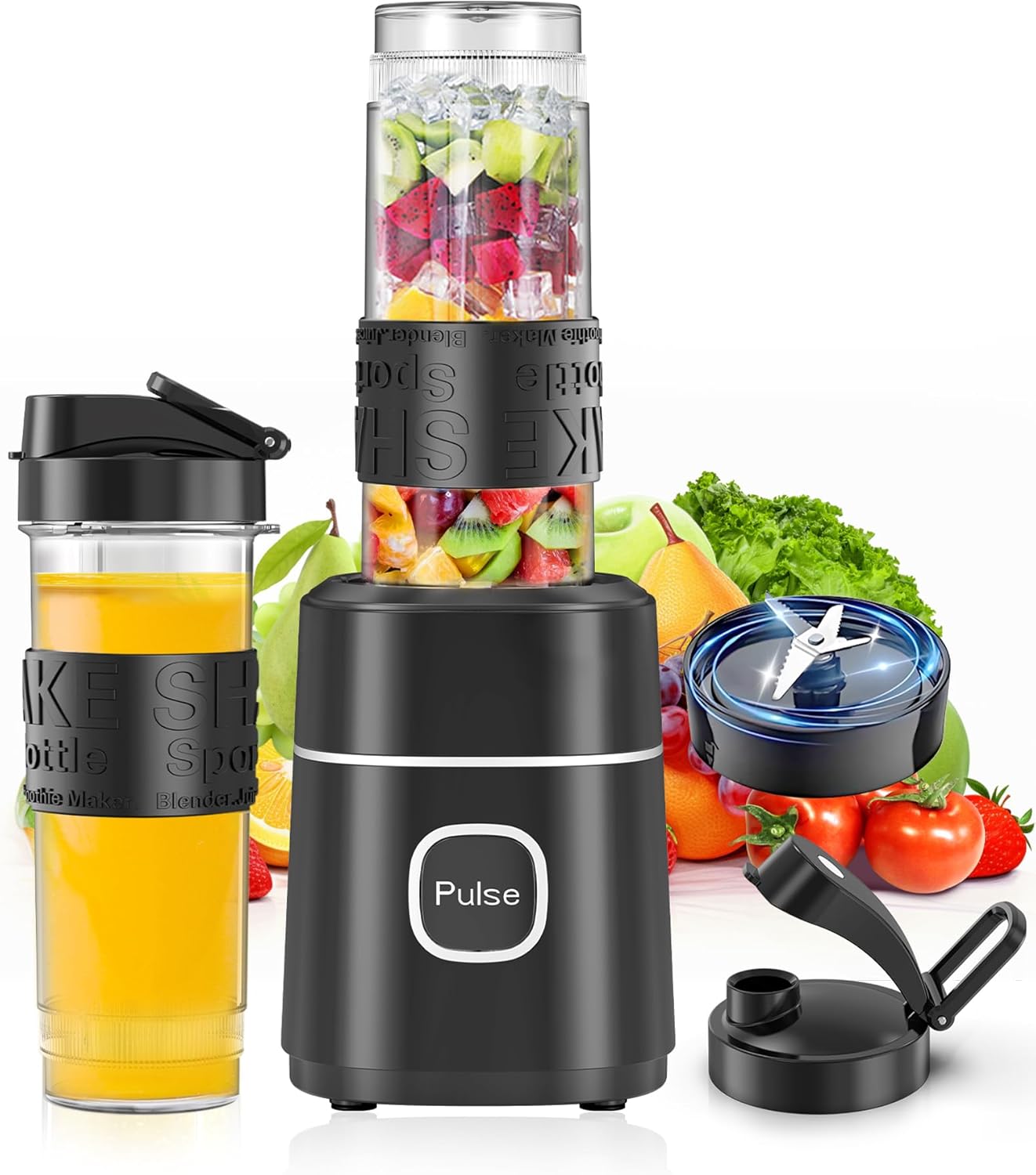 Mixer, Smoothie Maker, 500 W Mini-Standmixer mit 2 x 570 ml Tritan BPA-freier Flasche, tragbarer Edelstahlmixer, geräuscharm, leicht zu reinigendes 4-Klingen-System, für jede Art von Shake und Smoothie