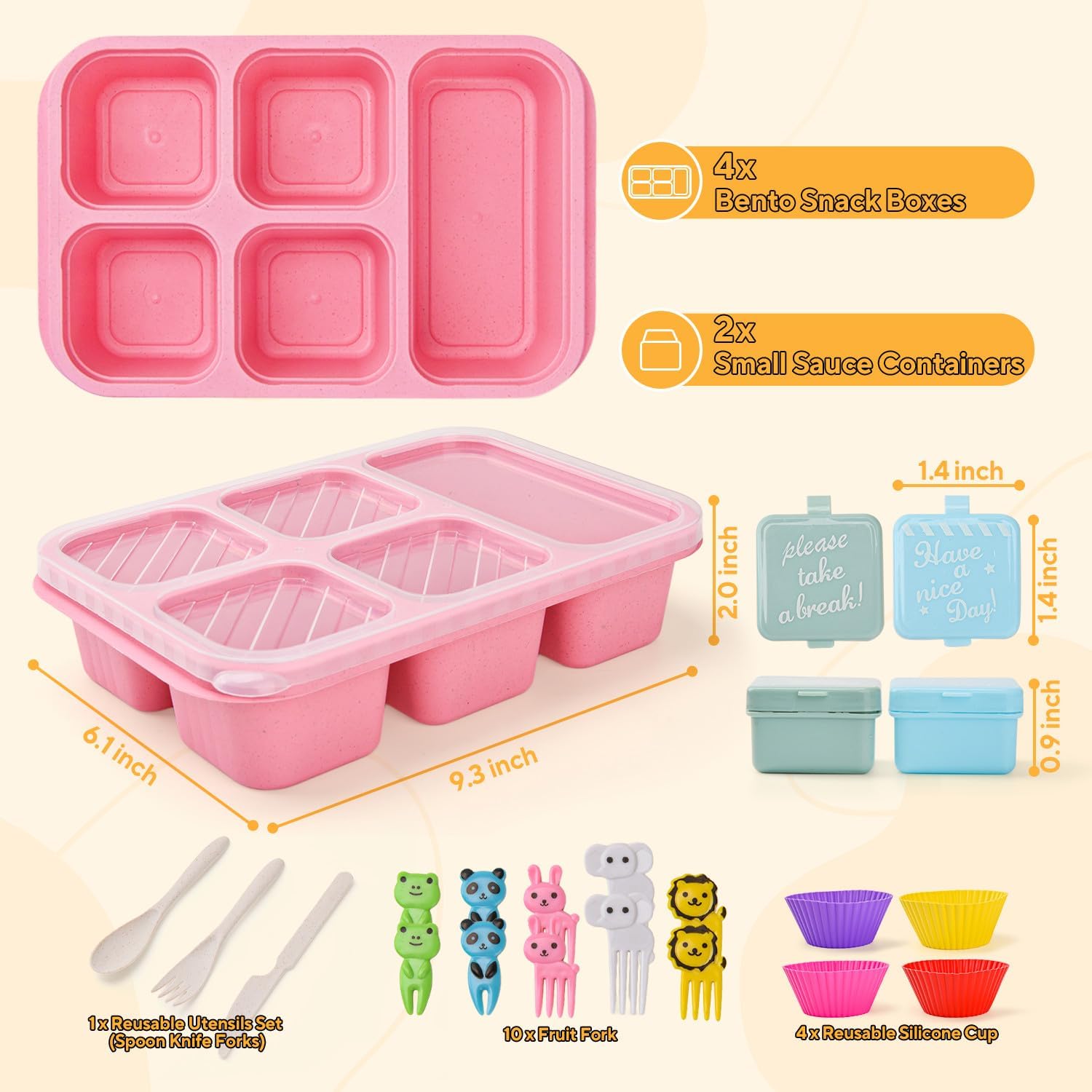 4 Stück Bento-Snackbox mit Fächern, 5 Fächer Lunchable Snack-Behälter, Bento-Lunchbox mit Fächern für Kinder und Erwachsene, Meal-Prep-Lunchbehälter für Schule, Arbeit und Reisen – Bild 2
