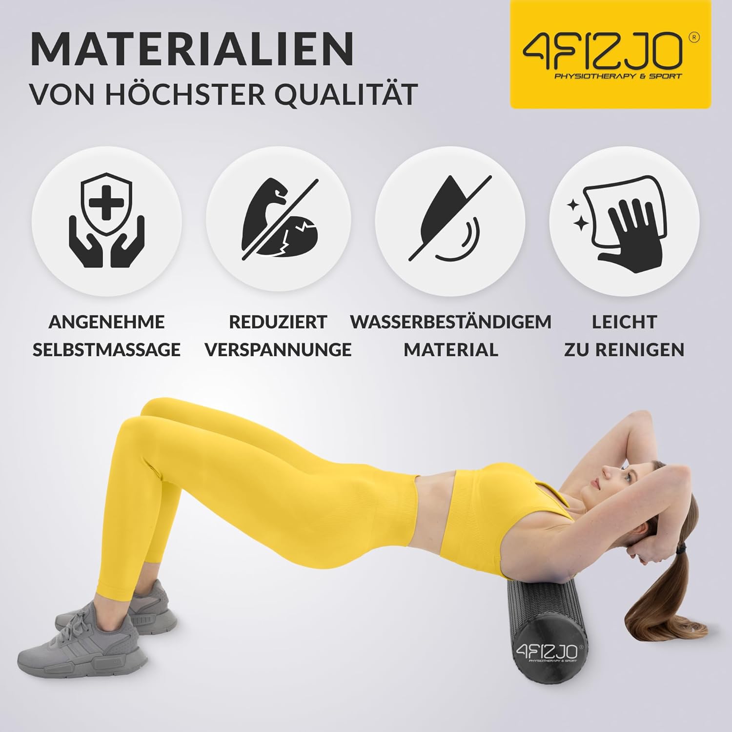 4FIZJO Faszienrolle mit Noppen aus EVA-Schaum, Durchmesser 15 cm, Länge 90 cm, Massagerolle, Rückenrolle, leicht, langlebig, mittlere Härte, Faszientraining, Massagetraining, schwarz – Bild 6
