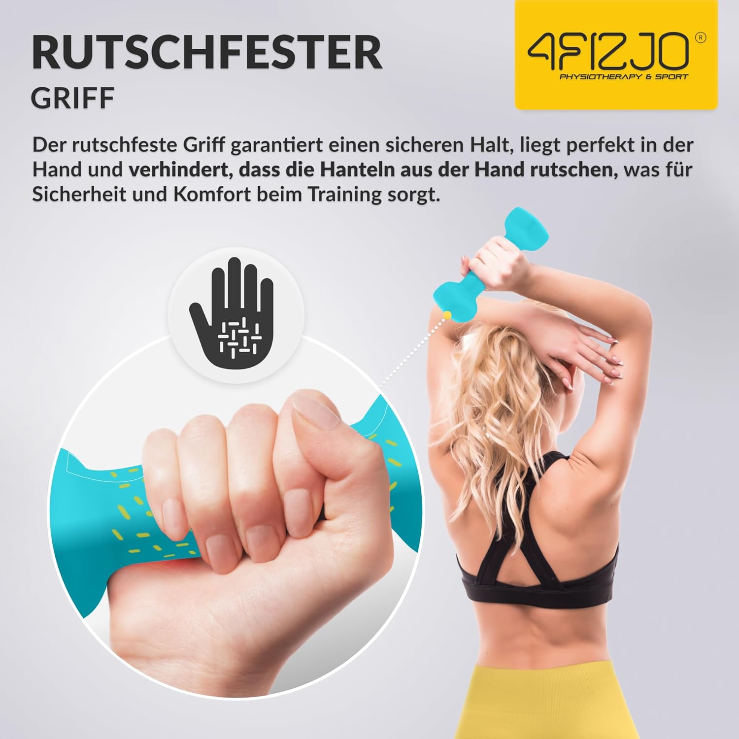 4FIZJO Klassisches Hantelset, Gusseisenhanteln mit Neoprenbeschichtung, Hanteln, Gewichte, Hantel Damen, angenehme Haptik, Aerobic, Ausdauer- und Rehabilitationstraining – Bild 8