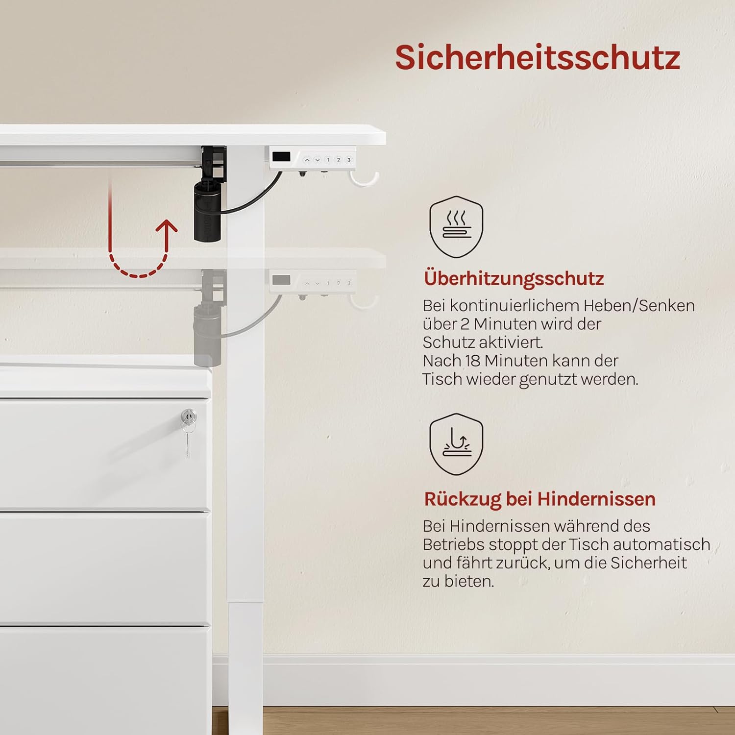 WOLTU Höhenverstellbarer elektrischer Schreibtisch mit Memory-Funktion & Kollisionsschutz, 80 kg Tragkraft, leise, Computertisch für Home Office, Arbeitszimmer, 80 x 48 cm, Weiß – Bild 9