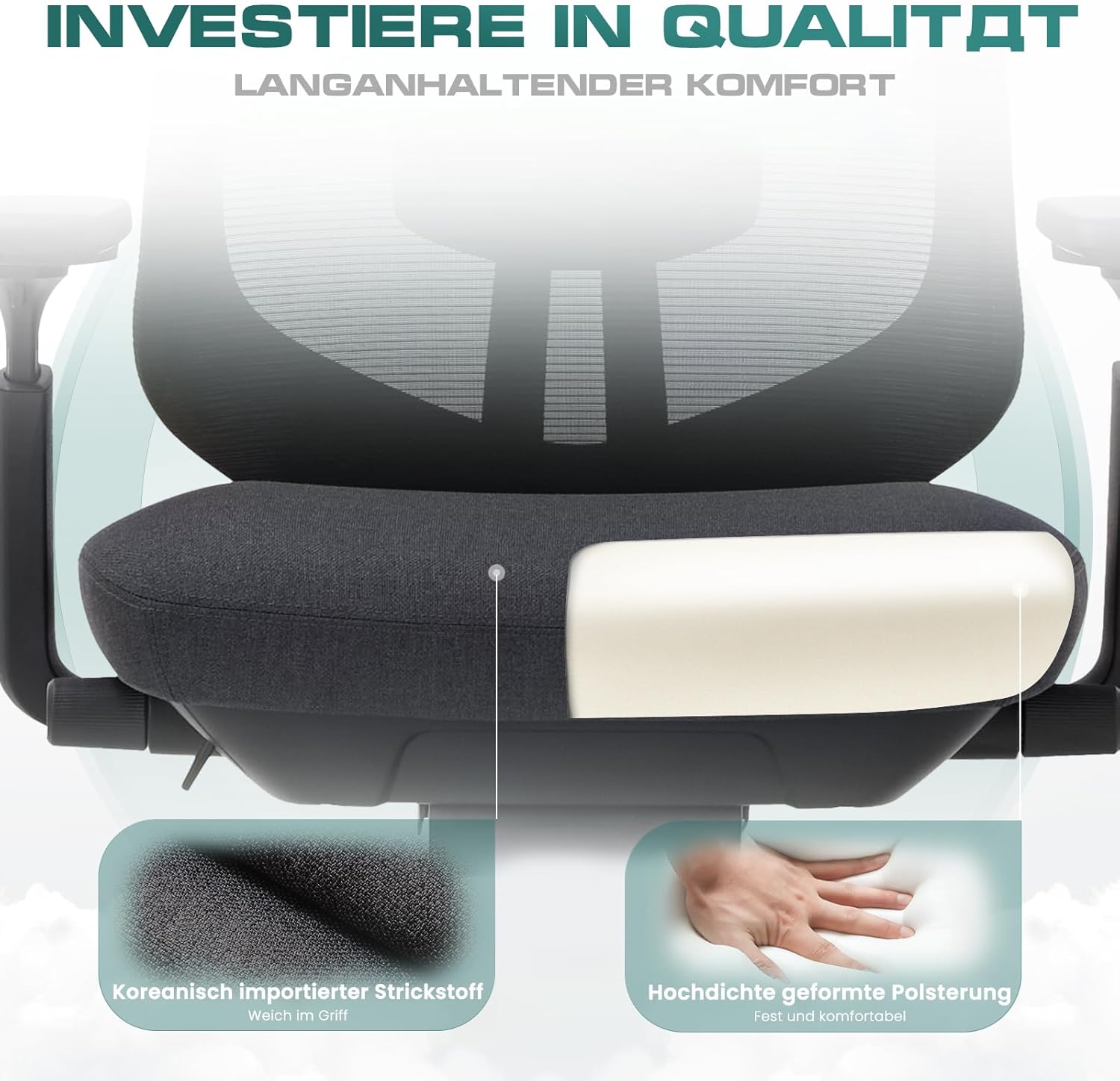 COLAMY XK01 Atlas Ergonomischer Bürostuhl aus Netzstoff, Chefsessel mit hoher Rückenlehne, verstellbare Kopfstütze und 4D-Armlehnen, verschiebbarer Sitz, Kippschutz, Nylonbasis, Schwarz – Bild 6