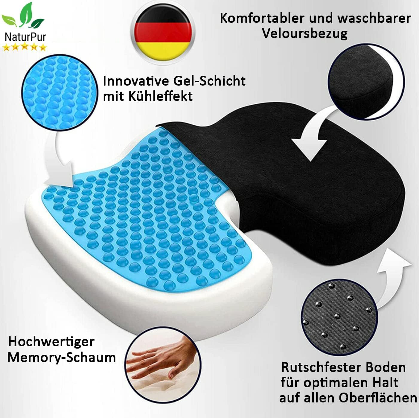 Sitzkissen für Stuhl – orthopädisch – ergonomisches Kissen, gerade Rückenlehne, Bürostuhl, Outdoor-Sitzkissen, Schwangerschaft, Rückenschmerzen, Kissen, orthopädisches Kissen, NaturPur L – Bild 5