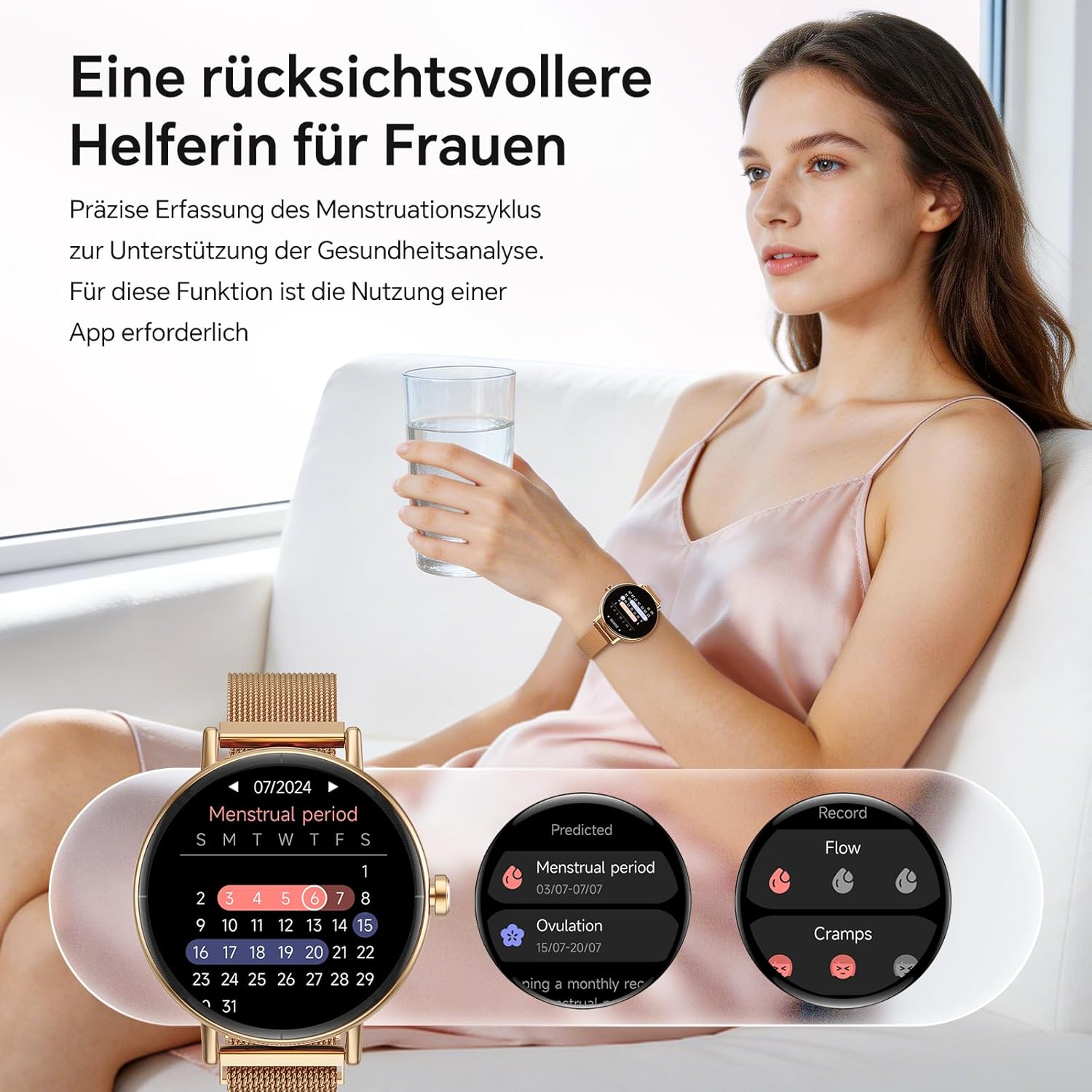 Gydom Runde Smartwatch für Damen, 1,27 Zoll, Smartwatch mit Telefonfunktion, Fitnessuhr mit SpO2, Herzfrequenz, Stress, Kalorien, Schlaf, Schrittzähler, 100+ Sportmodi, IP68, wasserdichte Sportuhr für iOS – Bild 4