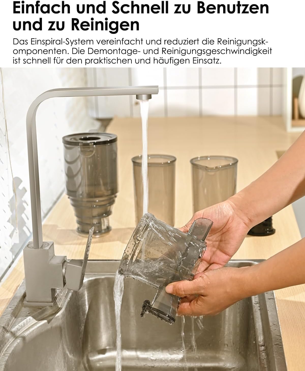 Fretta Entsafter, Slow Juicer mit 108 mm Breite und größerem Einfüllrohr, Füllvolumen für ganzes Gemüse und Obst, BPA-freier Entsafter aus Tritan-Material, einfache Installation, 200 W – Bild 5