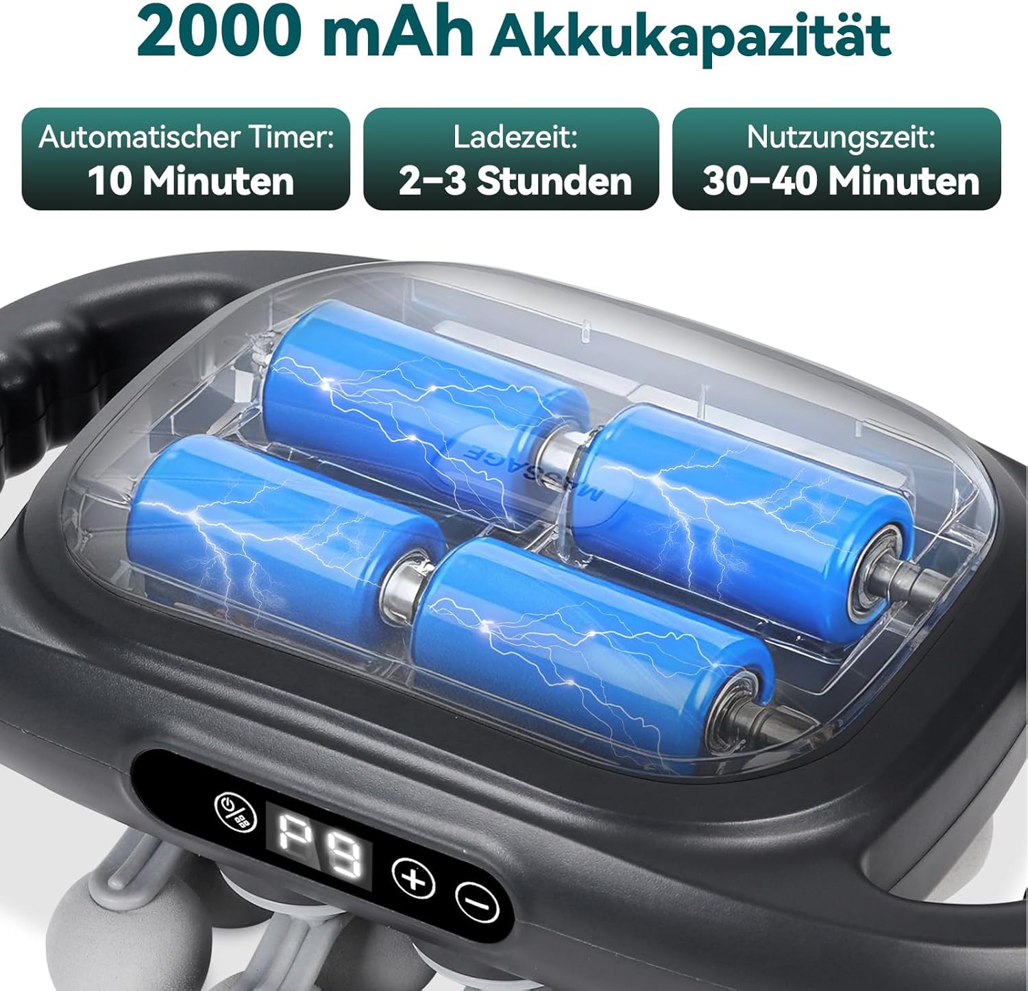 8/16 Kopfmassagepistole, Tiefenmassagepistole für Muskeln, 9 Geschwindigkeiten und 9 Modi, 2000 mAh wiederaufladbare Muskelentspannungspistole für Training und täglichen Gebrauch – Bild 6